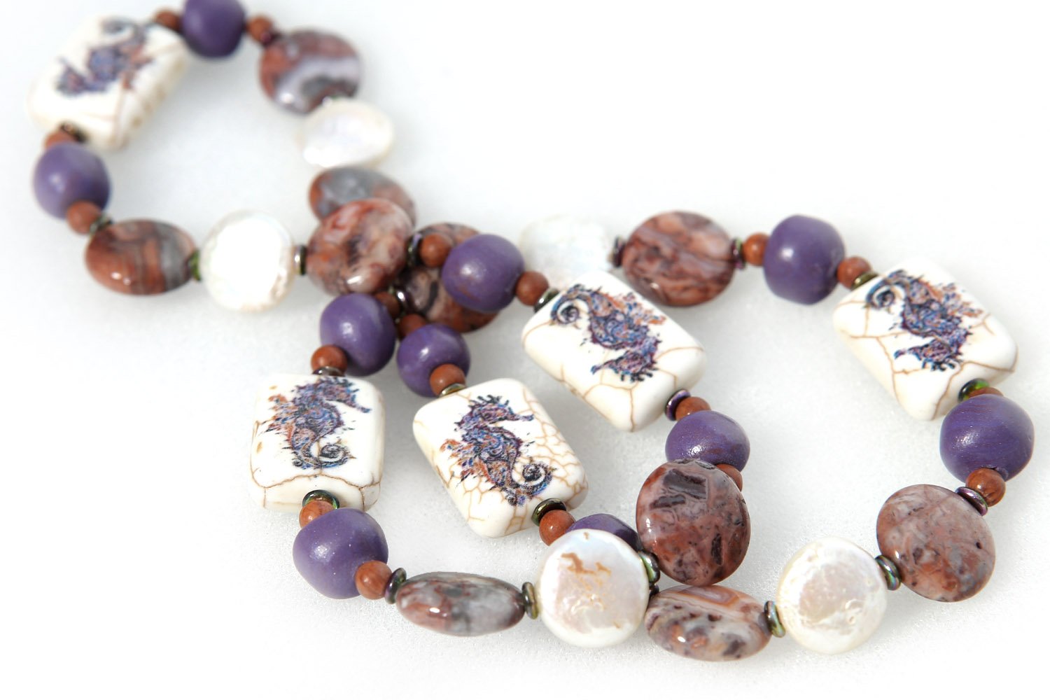 Elegant Seahorse Necklace with Natural Jasper & Pearl - Perfect for Beach Weddings, Boho Jewelry & Gift Ideas