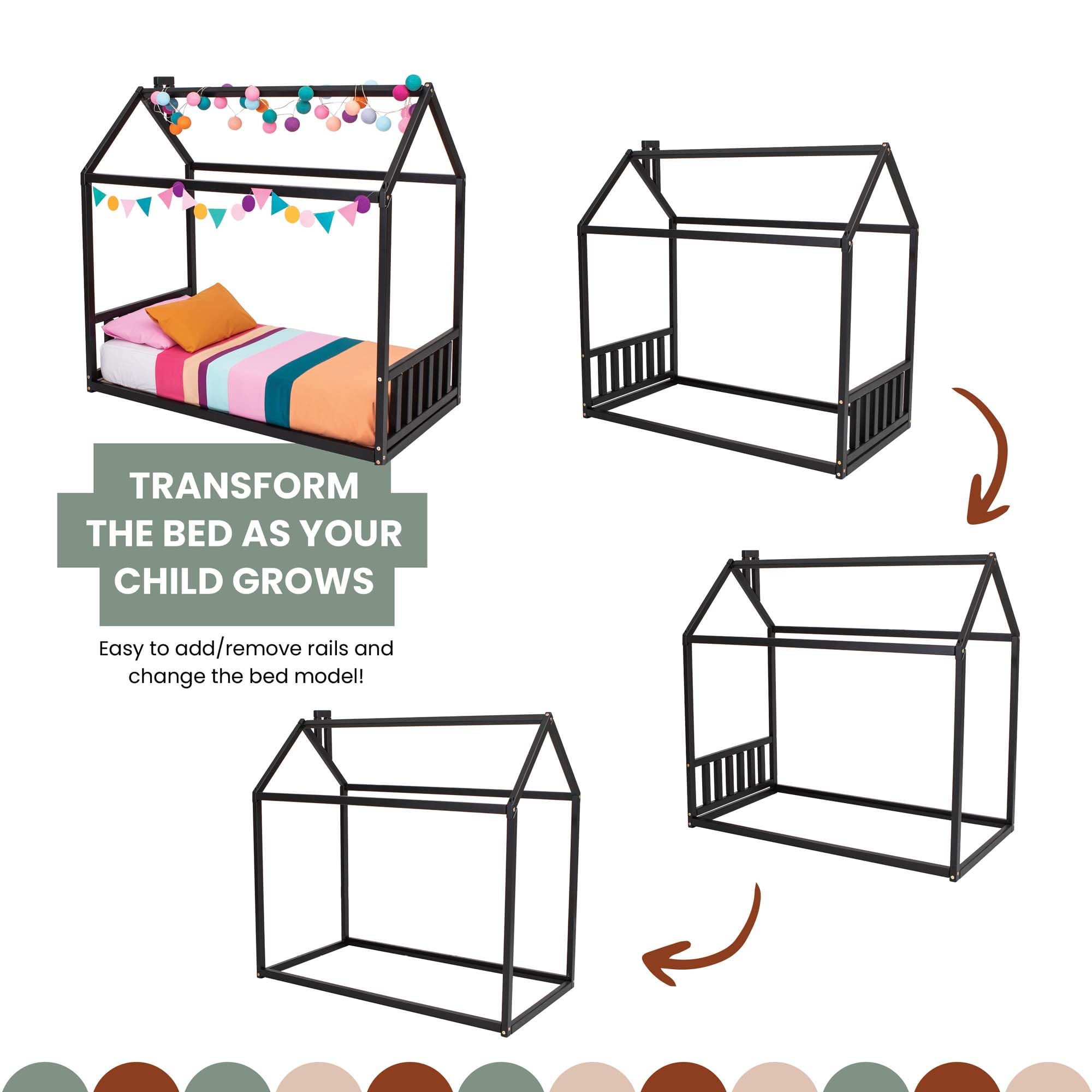 Montessori Toddler Floor Bed with Headboard - Kids House Bed for Playroom & Nursery