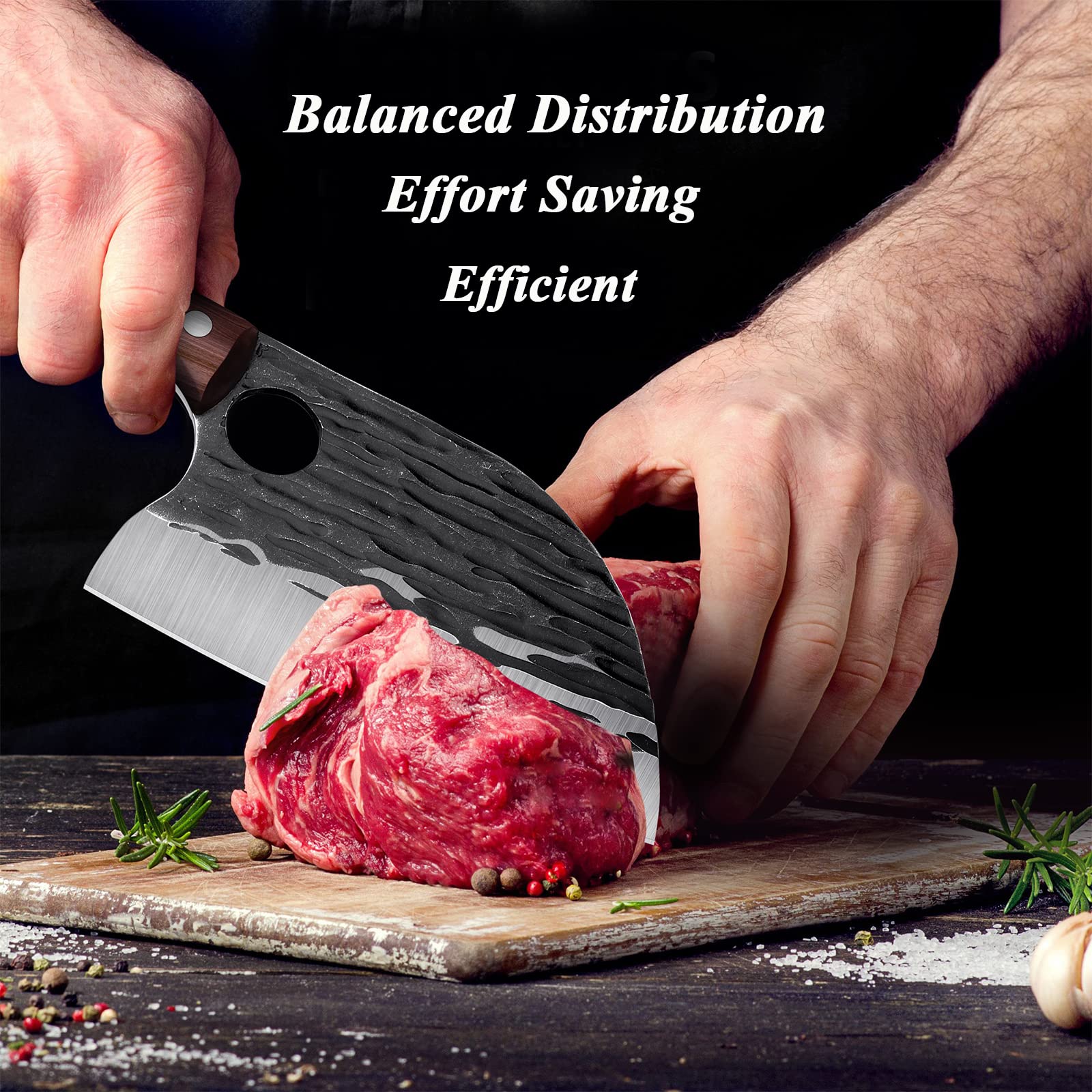 Premium Bone Cleaver & Serbian Chef Knife Set - Heavy Duty Hunting Knives for Men with Sheath - Perfect for BBQ, Camping, Outdoor Adventures & Viking Gifts