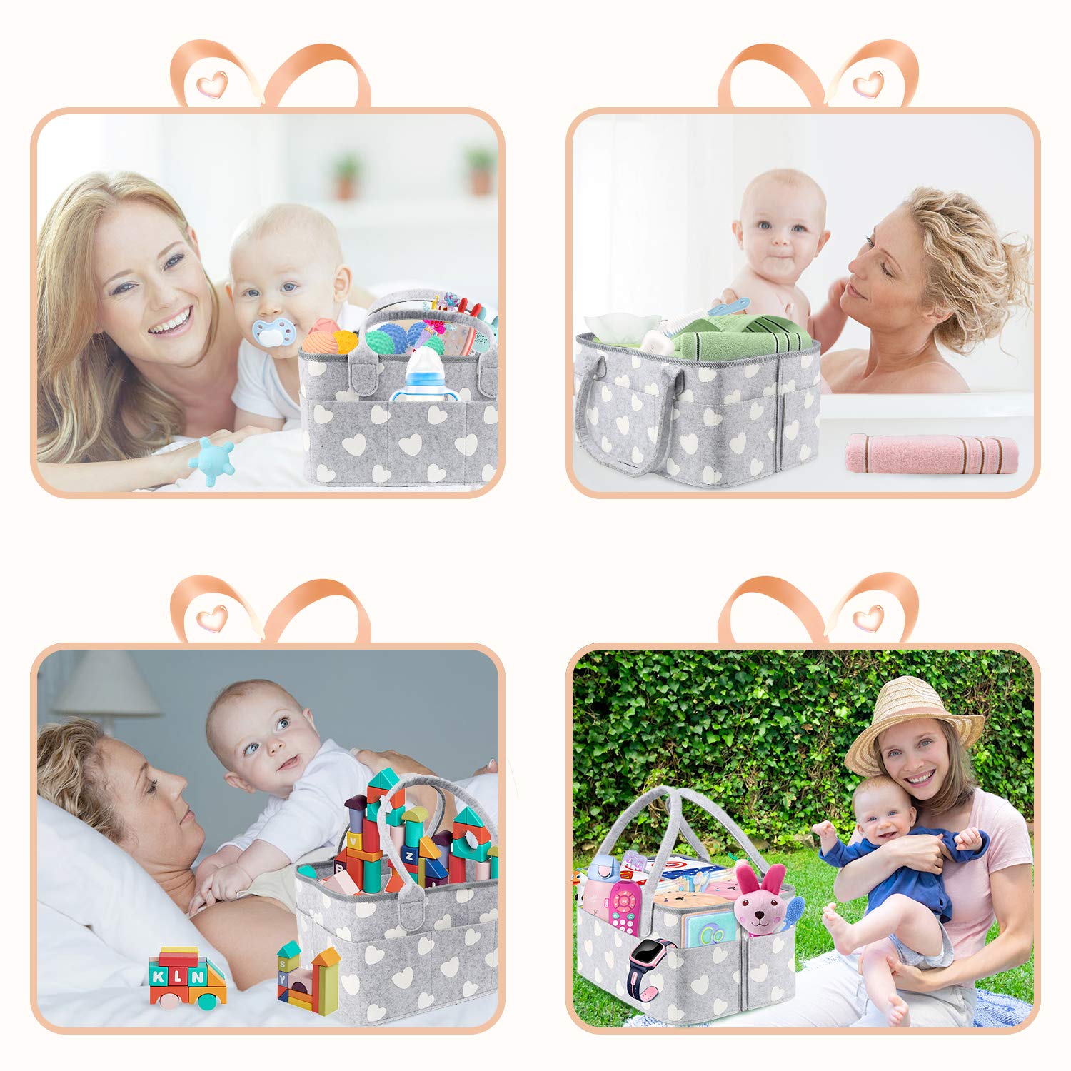 BOENFU Baby Diaper Caddy Organizer - Portable Nursery Storage with 10 Invisible Pockets & Detachable Divider - Perfect for Travel, Car, and Home Use - Ideal Newborn Shower Gift for Moms and Kids