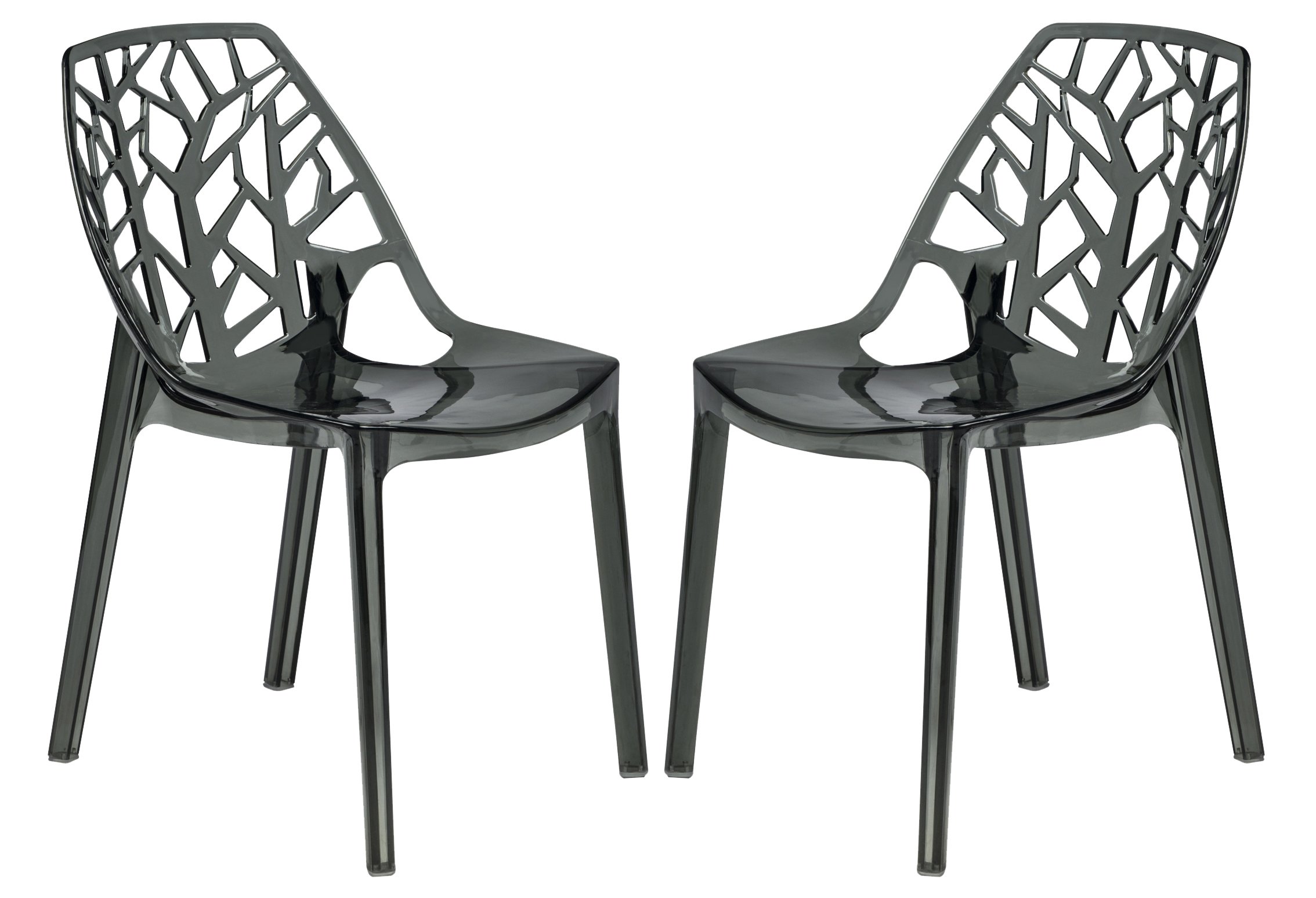 LeisureMod Caswell Modern Dining Chairs Set of 2 - Cut-Out Tree Design in Transparent Black - Perfect for Contemporary Dining Rooms, Kitchens, and Open-Concept Living Spaces