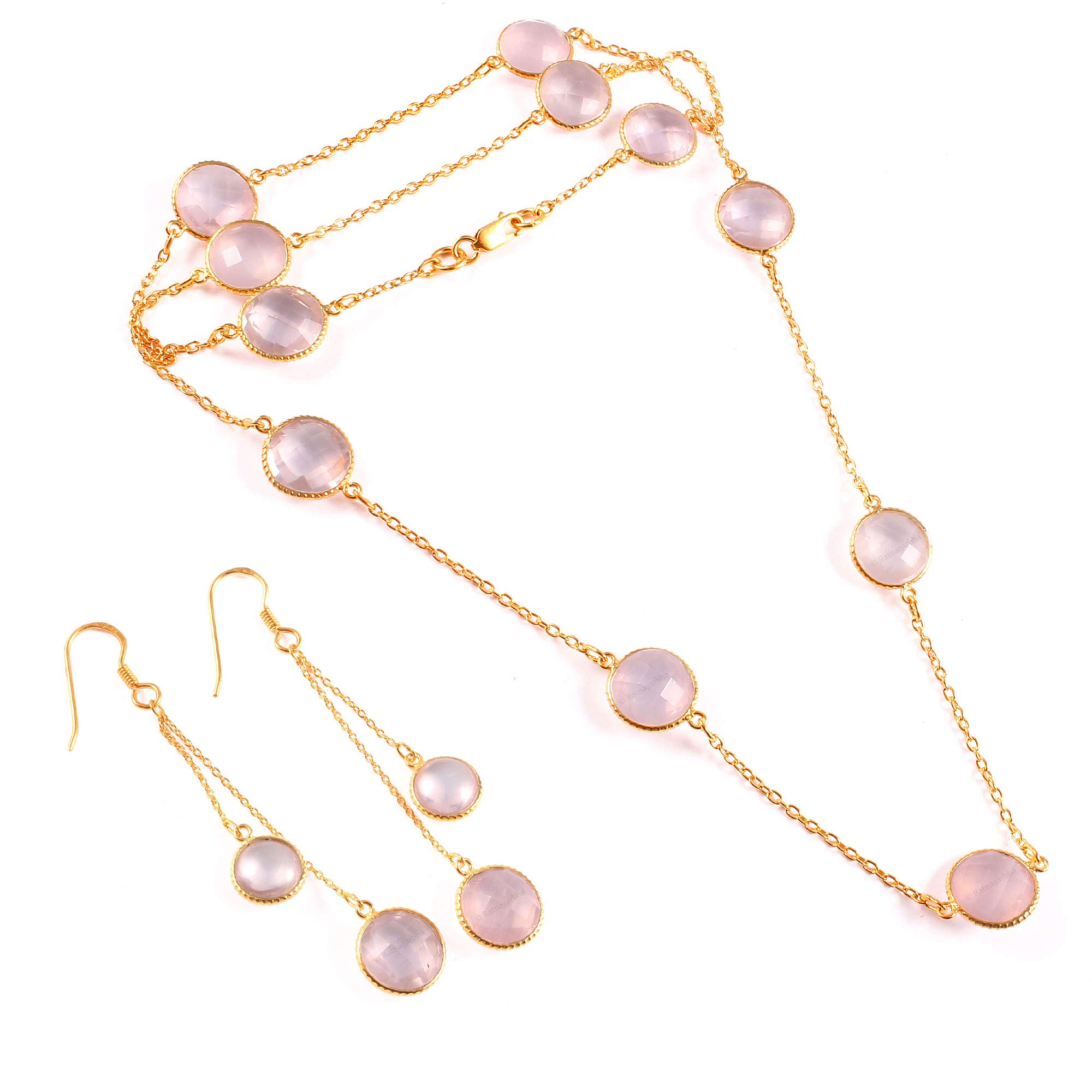 Ratnagarbha Rose Quartz Gold Necklace - Solitaire Rose Quartz Gemstone Bezel Chain Jewelry with Round Cut Pink Stone | Elegant Curb Chain Necklace for Women, Perfect for Valentine's Day Gifts, Anniversary Presents & Everyday Wear