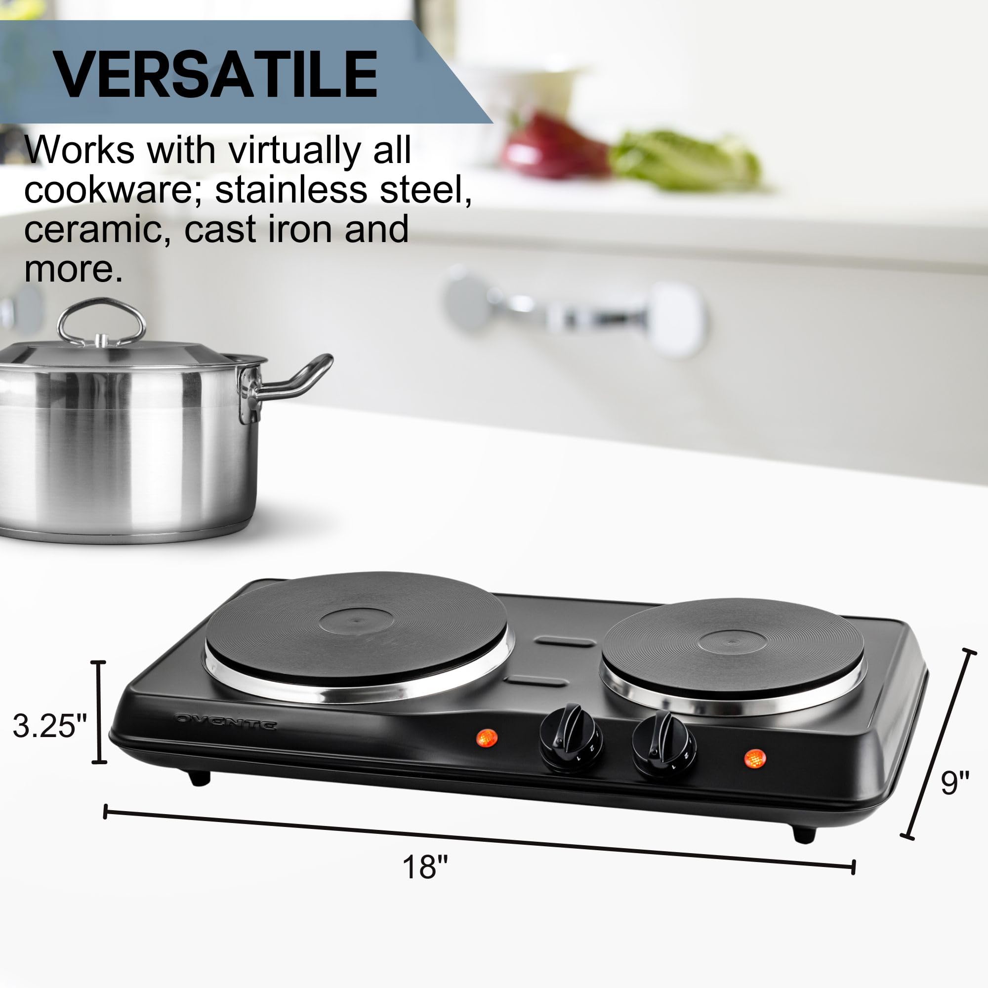 OVENTE 1700W Electric Double Burner Cooktop - 7.25