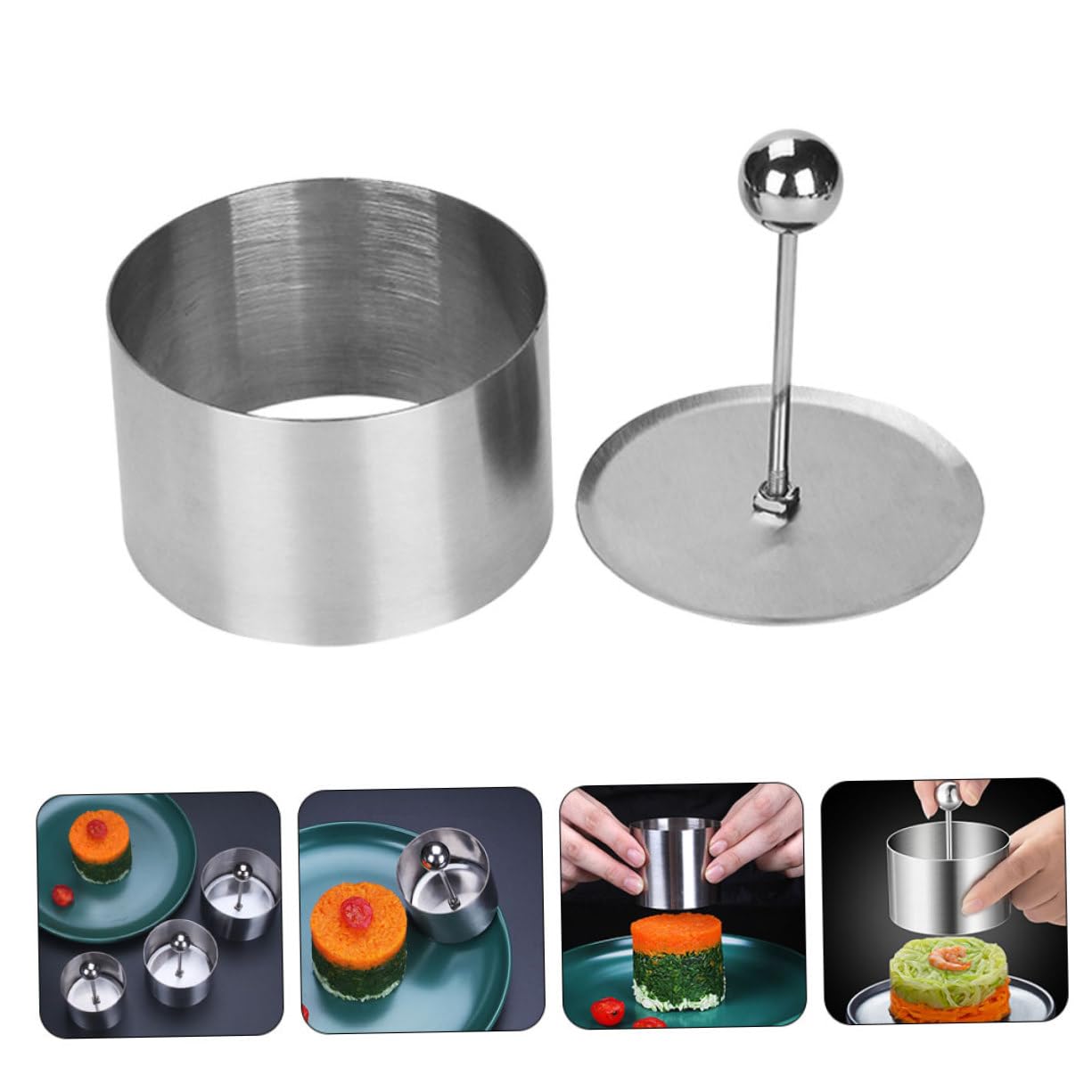 Premium 304 Stainless Steel Rice Ball Maker - Round & Cylinder Sushi Mold for Onigiri, Cakes, and Baking | Adjustable Rice Shaper for Perfect Homemade Sushi, Rice Balls & Desserts | Ideal for Meal Prep, Bento Boxes & Japanese Cuisine