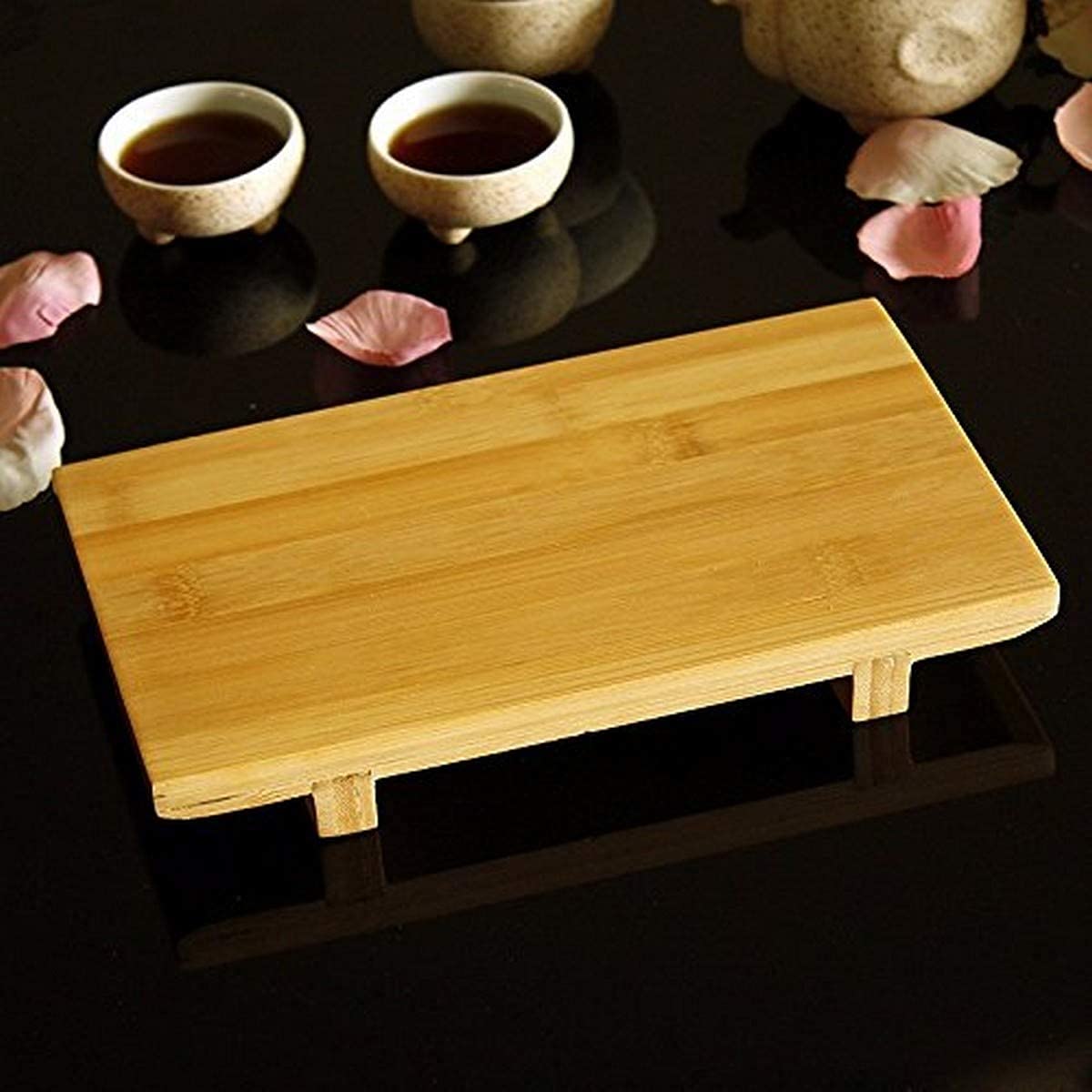 Premium Japanese Bamboo Sushi Serving Plates - 10 Pack Geta-Shaped Sushi Platter, 11.5