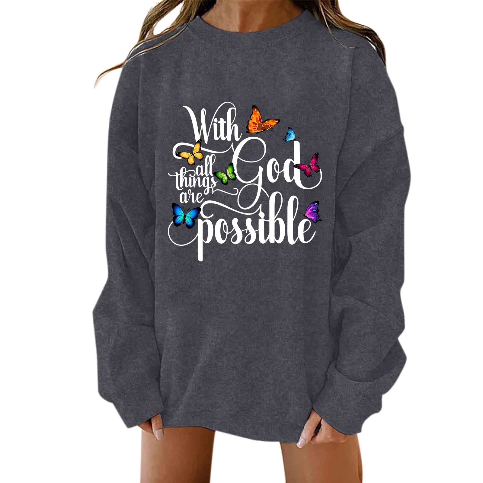Women's Casual Loose Fit Round Neck Printed Sweatshirt - Long Sleeve Comfy Pullover Top for Everyday Wear, Lounge & Street Style Fashion