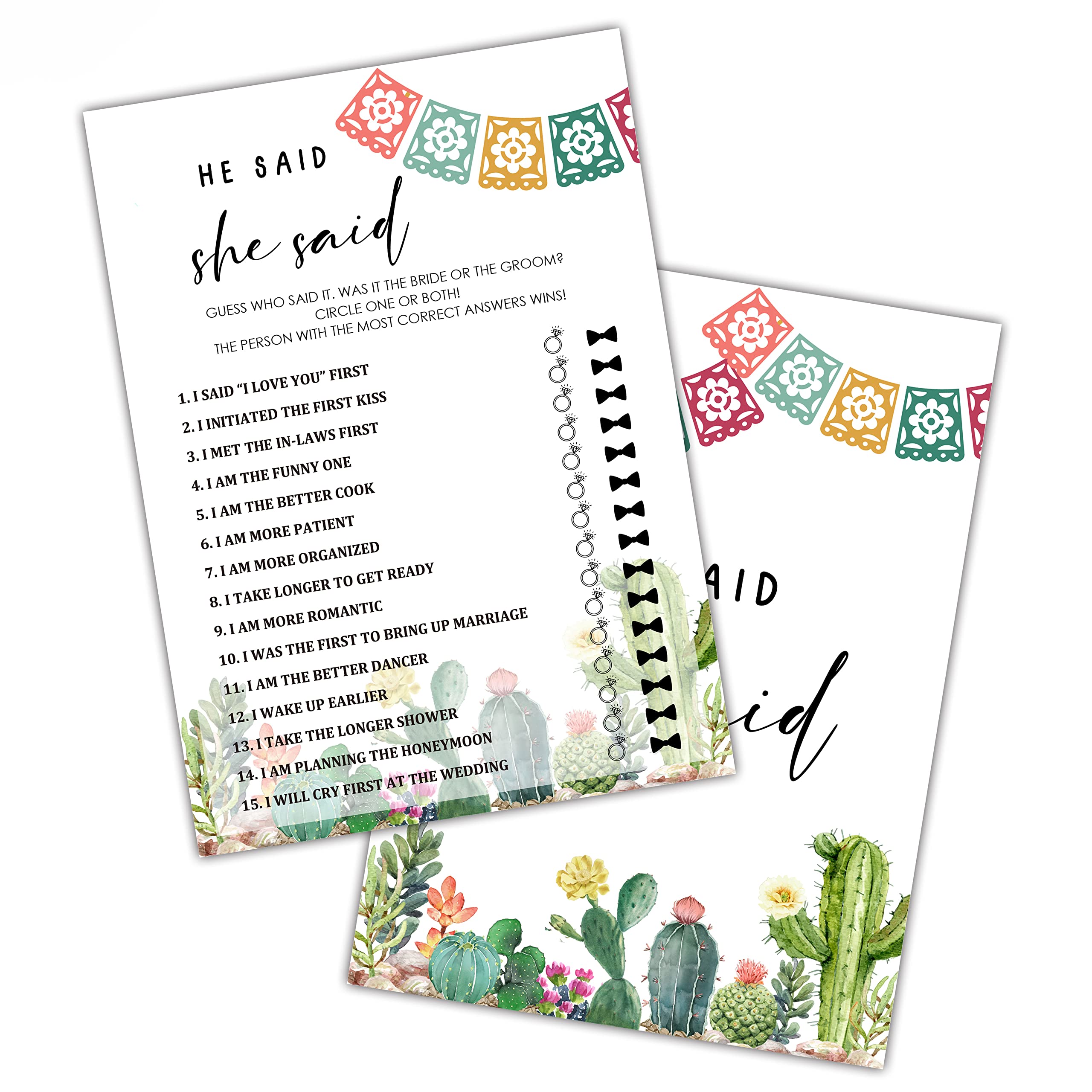 Mexican Fiesta Bridal Shower Games Set - 30 Fun He Said She Said Cards for Bachelorette Party, Wedding & Engagement Celebrations - Perfect for Themed Decorations and Interactive Party Entertainment