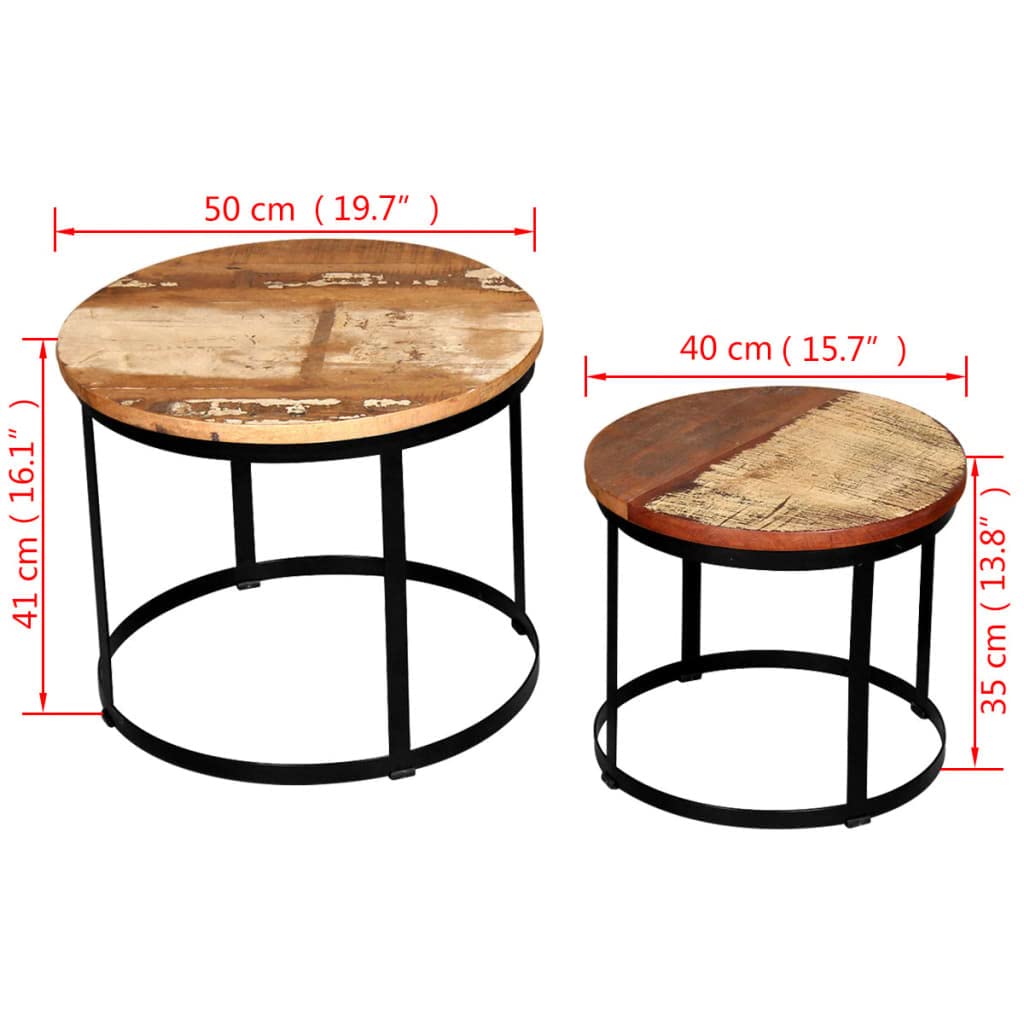 CHARMMA Nesting 2-Piece Round Coffee Table Set - Rustic Reclaimed Wood & Iron Frame - Easy Assembly Living Room Furniture - Perfect for Small Spaces, Apartments & Cozy Home Decor