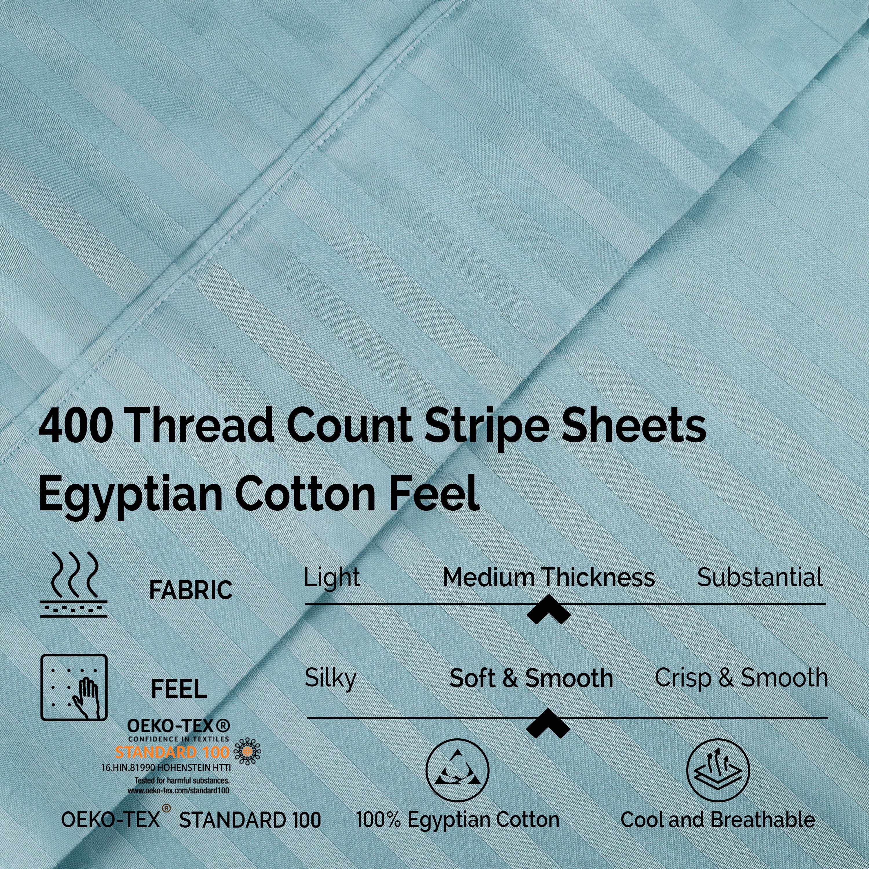 Premium 400 Thread Count Egyptian Cotton Sheet Set - Deep Pocket, Striped Design for Ultimate Comfort - Perfect for Master Bedrooms & Guest Rooms
