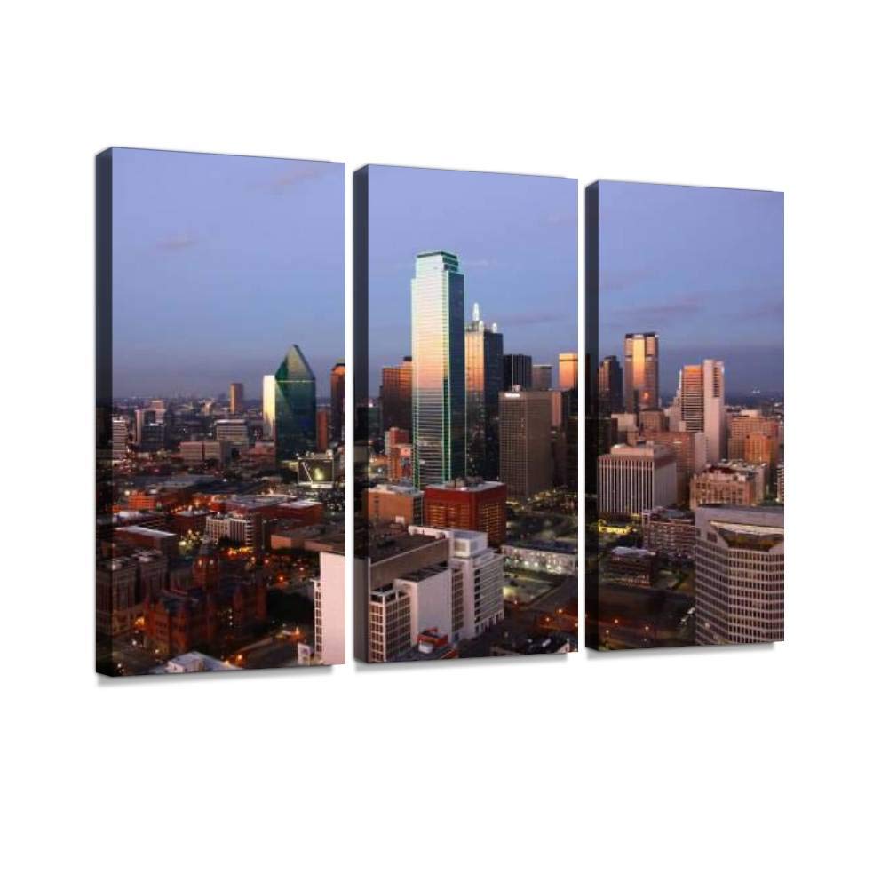 Dallas Skyline Canvas Wall Art - 3 Panels for Living Room & Bedroom Decor