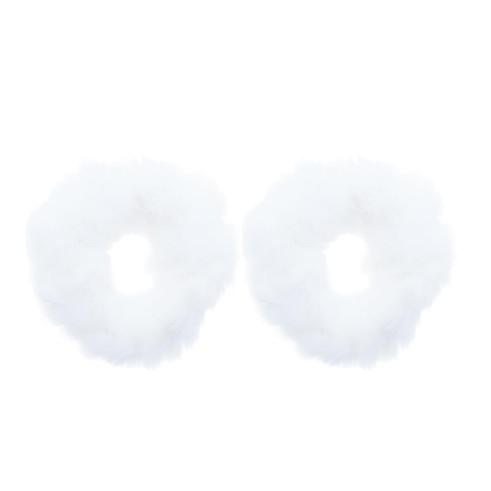 Soft Fuzzy Fur Scrunchies for Hair - Set of 2 White Pony Tail Holders for Everyday Style & Special Occasions