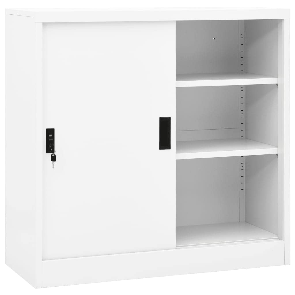 White Steel Display Cabinet with Lock - 35.4