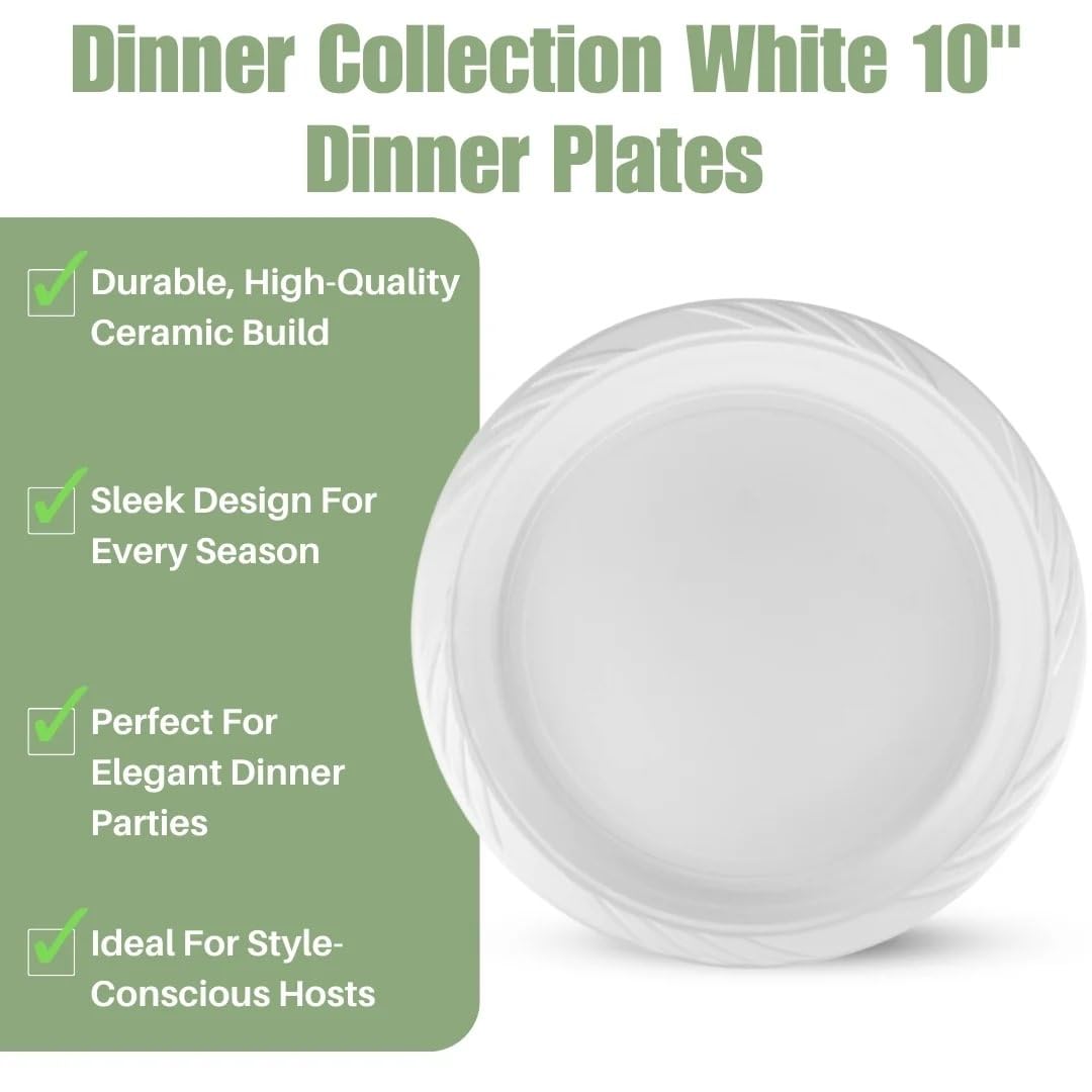 Blue Sky 100 Count Disposable Plastic Plates - 10 Inch White Dinner Plates for Parties, Picnics & BBQs | Heavy Duty & Eco-Friendly