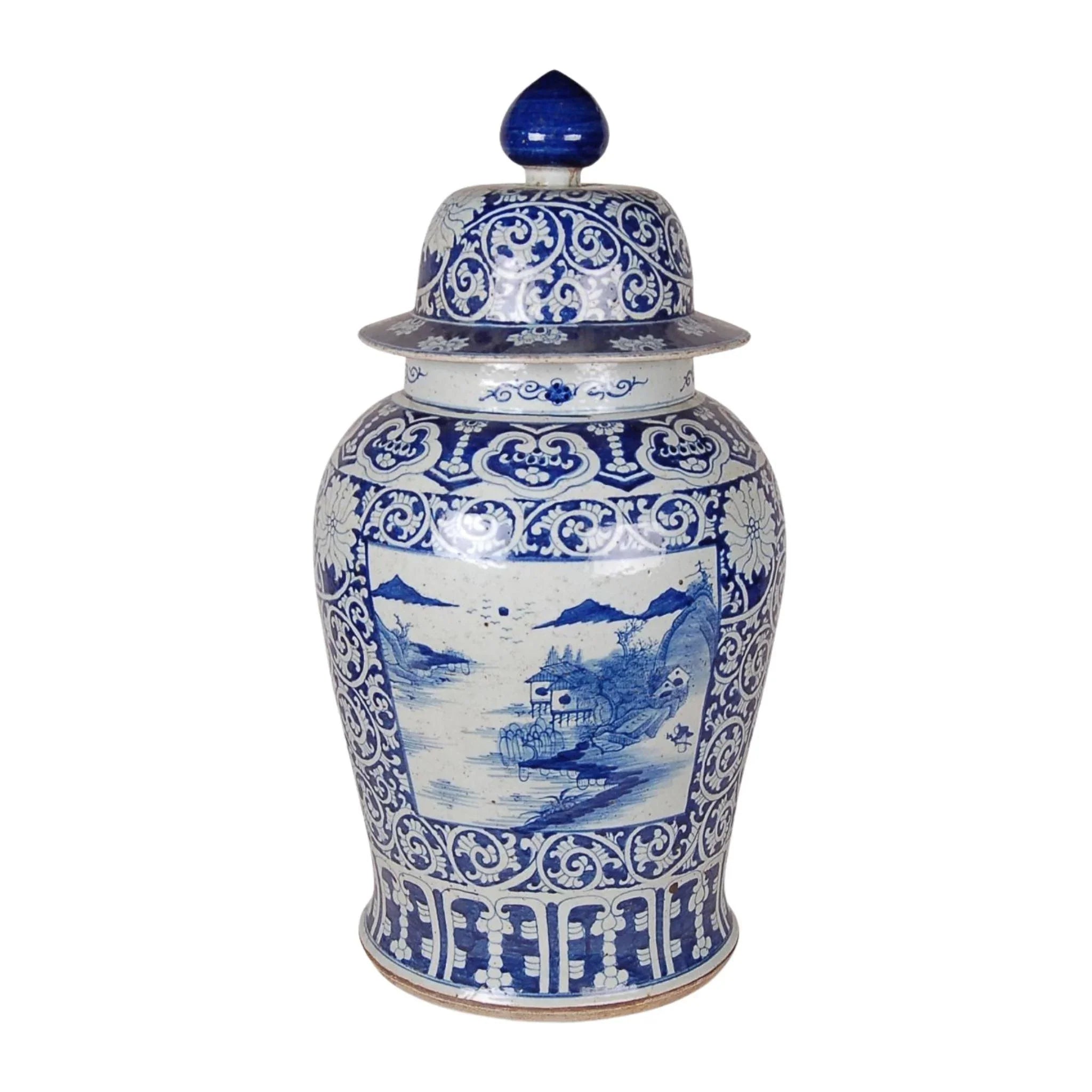 Antique Blue and White Porcelain Canton Landscape Ginger Jar - Chinese Hand-Painted Ceramic Vase for Home Decor, Wedding Centerpiece & Luxury Gift