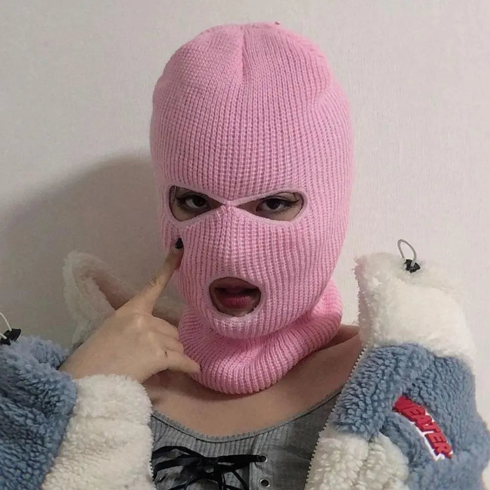 3 Hole Knit Ski Mask Balaclava - Winter Thermal Full Face Cover with Heart Embroidery - Y2K Style Cycling & Skiing Face Mask for Cold Weather Protection - Perfect for Snowboarding, Motorcycling & Outdoor Winter Sports