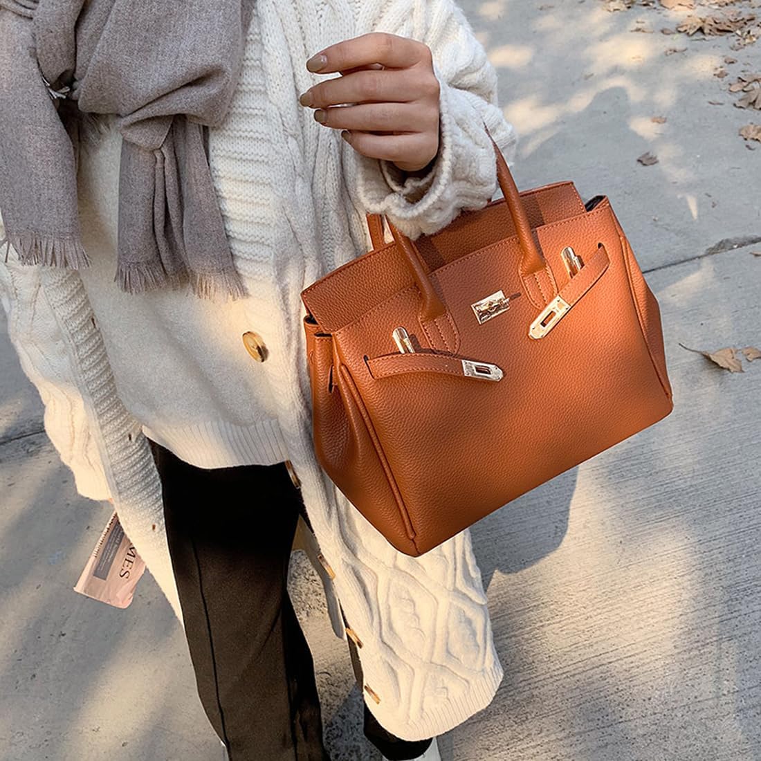 2024 Large Capacity Vegan Leather Handbag for Women - Lightweight Designer Tote Bag, Durable Lychee Texture, Perfect for Work, Travel & Everyday Use