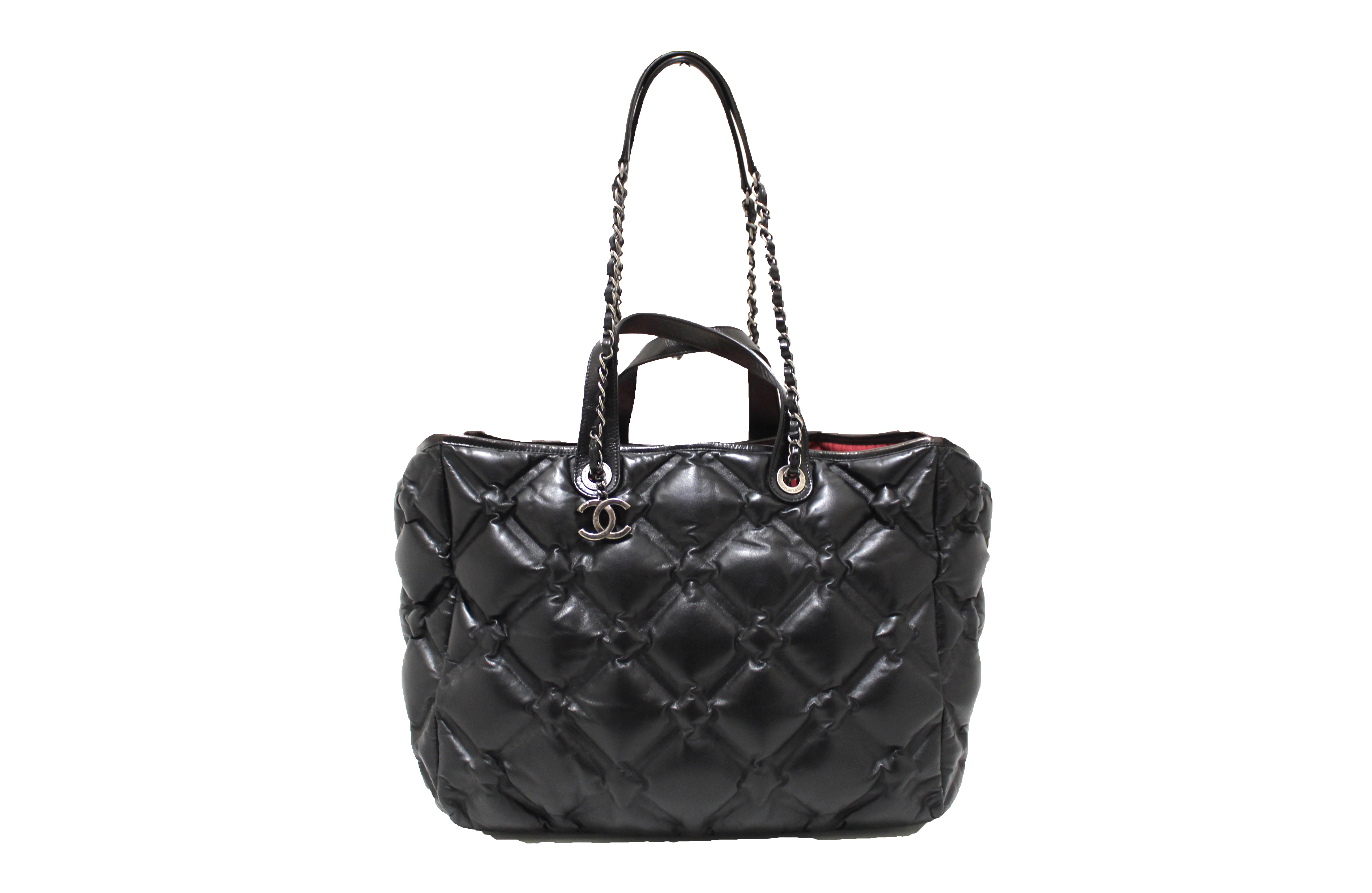 Authentic Chanel Black Bubble Quilted Lambskin Leather Large Tote Bag - Luxury Designer Handbag for Women, Perfect for Work, Travel & Everyday Use