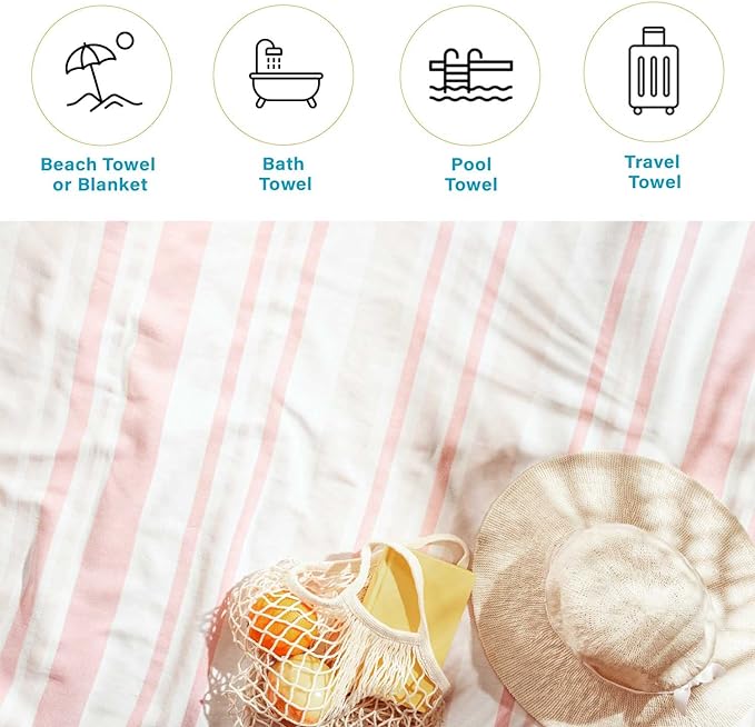 Meera Stripe Fouta 4-Piece Beach Towel Set with Tassels - Soft, Absorbent & Quick-Dry Towels for Pool, Beach, Yoga & Travel - Perfect Summer Accessories