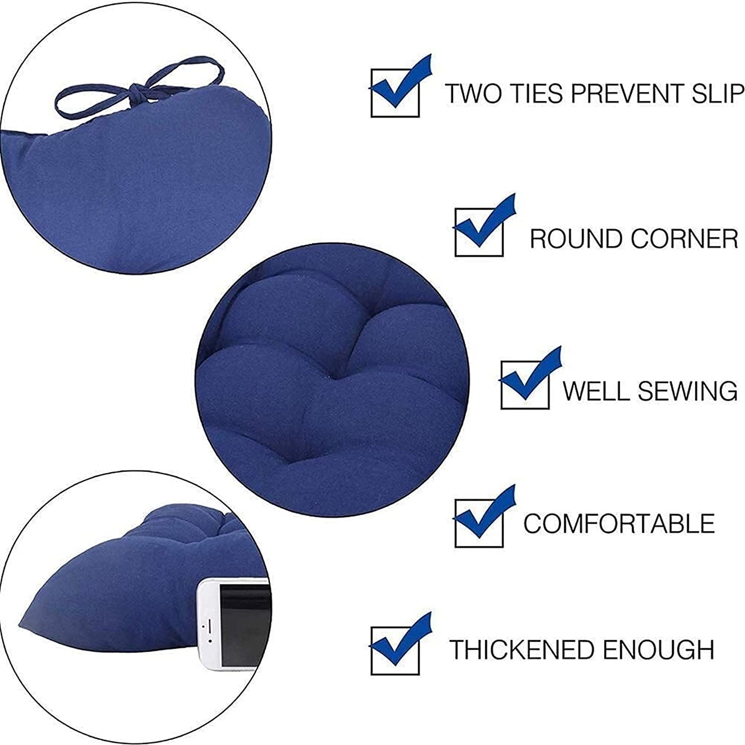 4-Pack Square Chair Seat Cushions - Non-Slip Thick Padding for Kitchen, Dining, Office & Car Seats - Comfortable Floor Mats for Home & Office Use