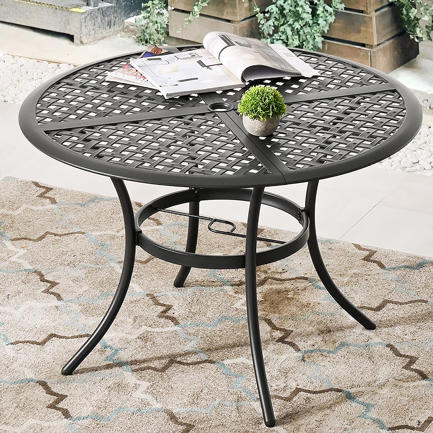 Romayard 42 Inch Round Outdoor Dining Table - Powder-Coated Steel Patio Bistro Table with 2.1