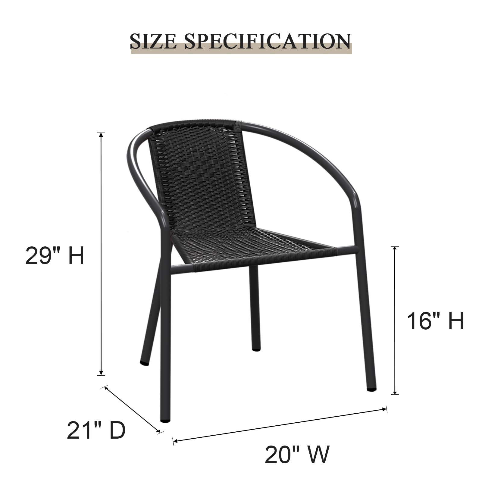 4 Pack Outdoor Patio Chairs - Stackable Wicker Rattan Dining Chairs with Metal Frame for Balcony, Deck, Backyard, Bistro & Porch | Weather-Resistant & Comfortable for Outdoor Entertaining, BBQs & Relaxation (Black)