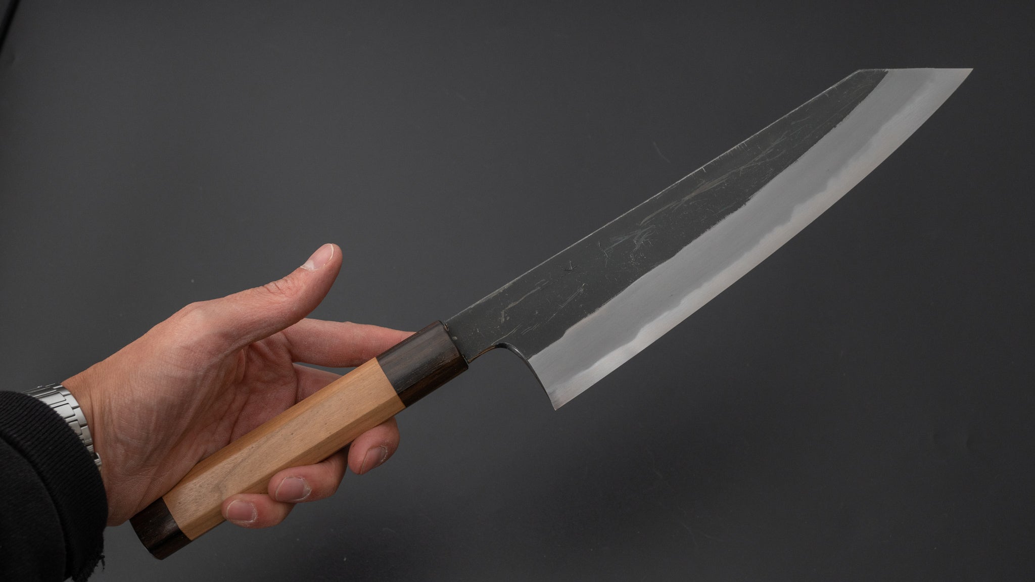 Hitohira Togashi Blue #2 Kiritsuke Gyuto 240mm Japanese Chef Knife - Kurouchi Finish with Cherry Wood & Ebony Handle - Perfect for Sushi, Meat Slicing & Precision Cutting
