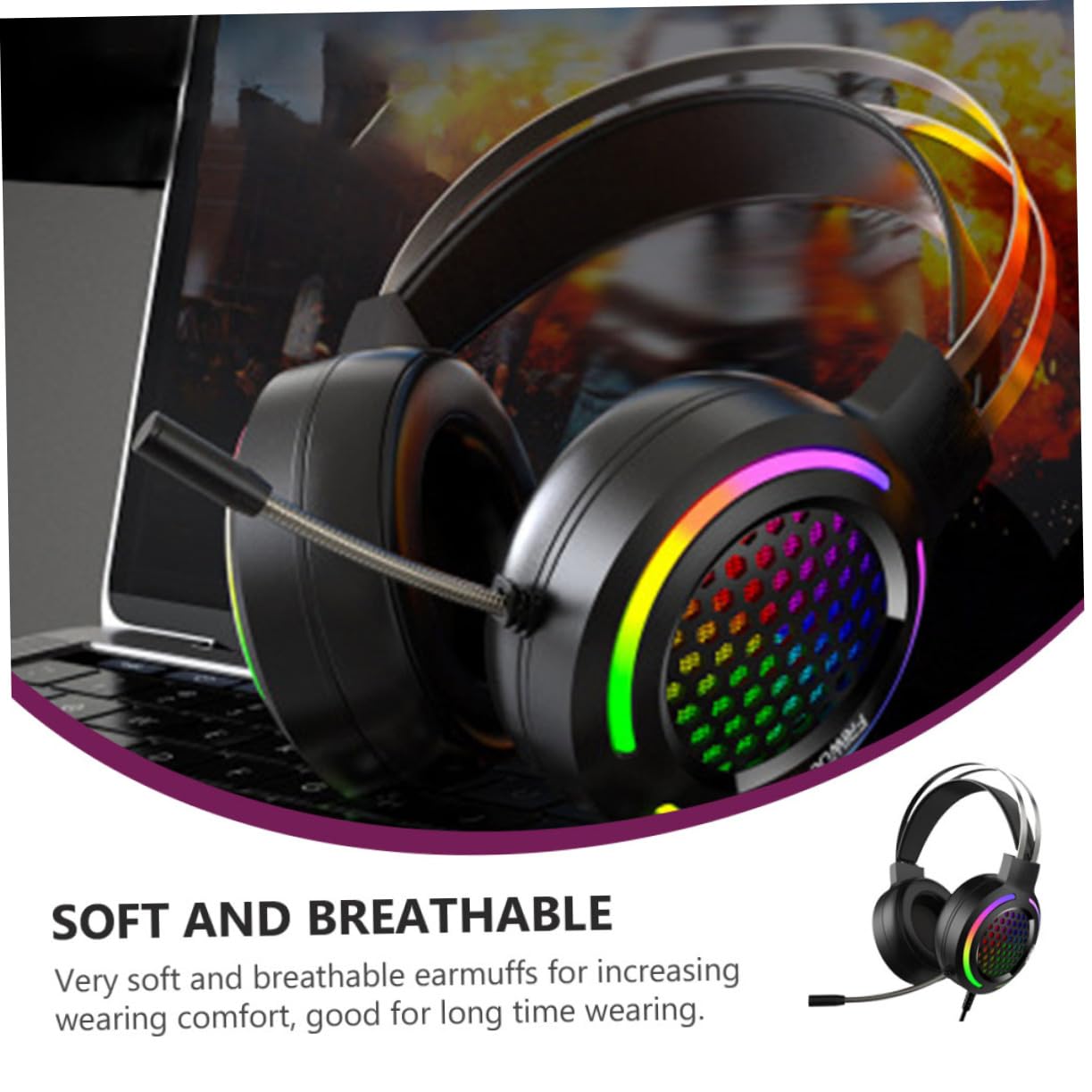 Levemolo RGB Gaming Headset - Lightweight Noise-Canceling Headphones with Breathable Earmuffs & Stylish Design for PC/PS5/Xbox Gamers - Perfect for Esports, Streaming & Late-Night Gaming Sessions (Black)