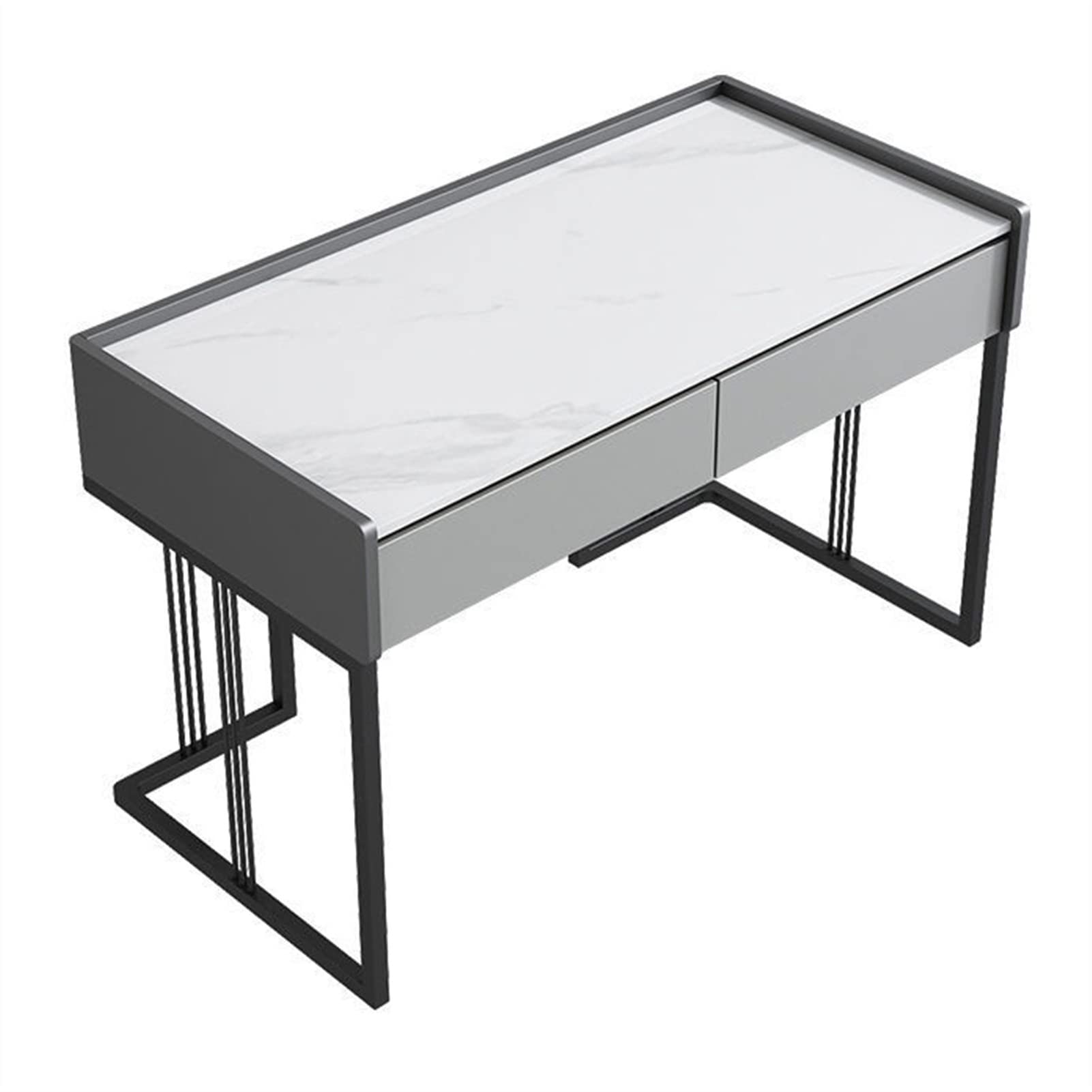 Nordic Style Slate PC Laptop Desk with Drawers - Simple & Luxurious Home Office Workstation, Study Writing Table with Sturdy Wrought Iron Frame for Bedroom, Living Room or Home Office - Perfect for Remote Work, Online Classes & Creative Workspace
