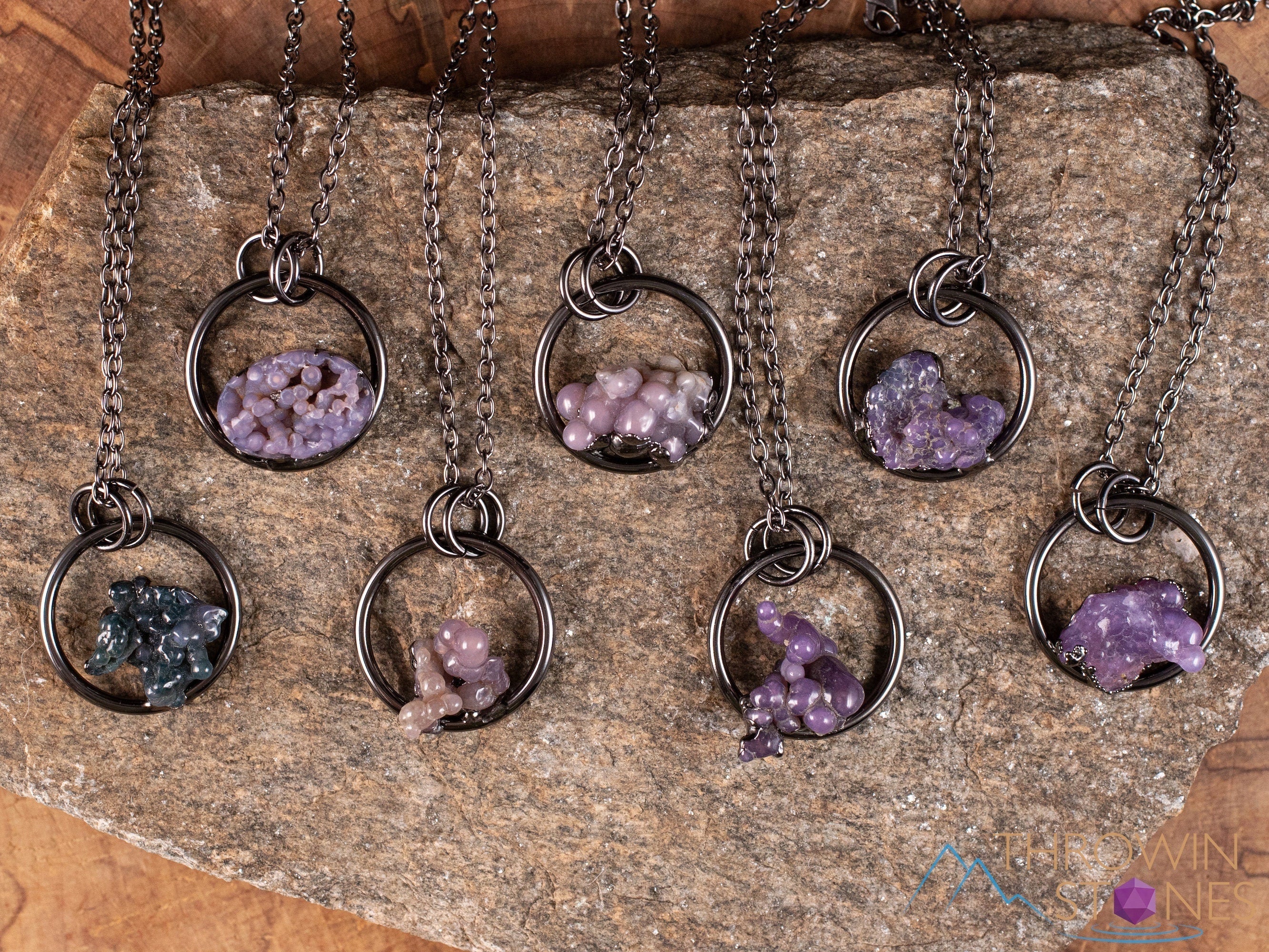 Grape Agate Crystal Necklace - Small Hoop Pendant with Healing Stones | Handmade Jewelry for Women | Spiritual Healing & Energy Balancing | Perfect for Meditation, Yoga & Everyday Wear (Style E1997)
