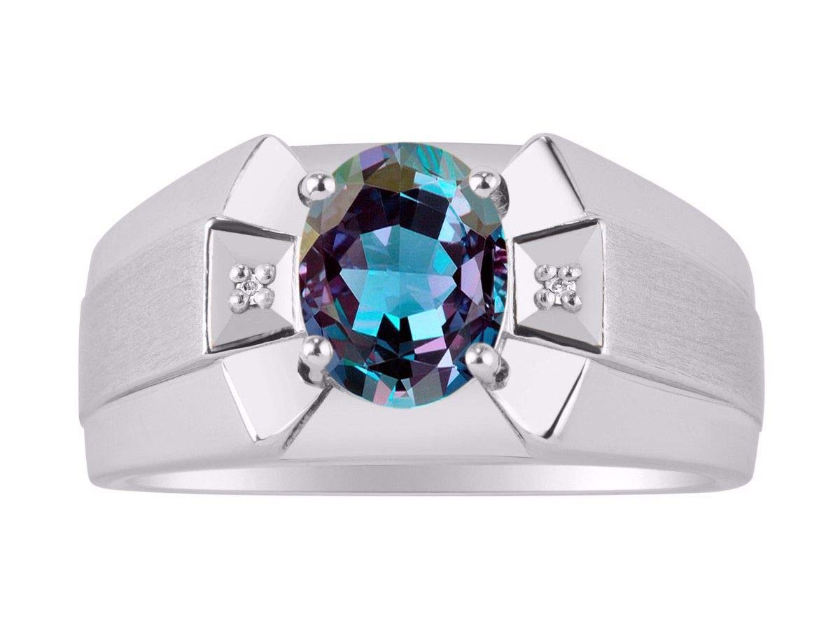 Sterling Silver Men's Rings with 9X7MM Oval Gemstone & Genuine Diamond - Classic Designer Style Birthstone Rings for Men (Size 8-13) | Perfect for Weddings, Anniversaries, Gifts & Everyday Wear