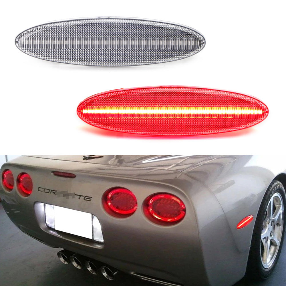 Clear Lens Full LED Strip Rear Side Marker Light Kit for 1999-2004 Chevy C5 Corvette - High Visibility Nighttime Safety & Custom Styling Upgrade