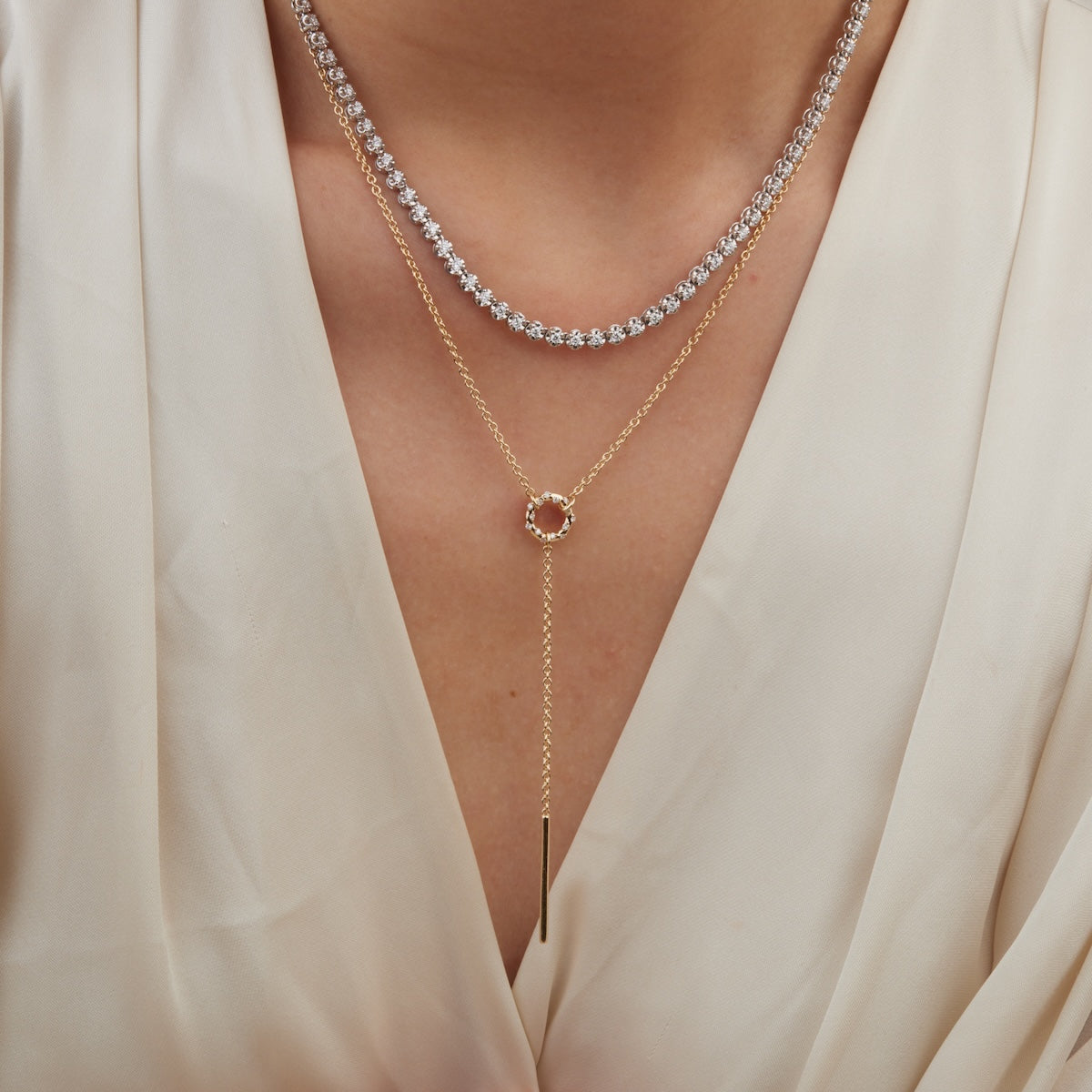 Starry Diamond Lariat Necklace - Elegant 18K Gold Plated Layering Necklace for Women | Perfect for Date Night, Weddings & Special Occasions
