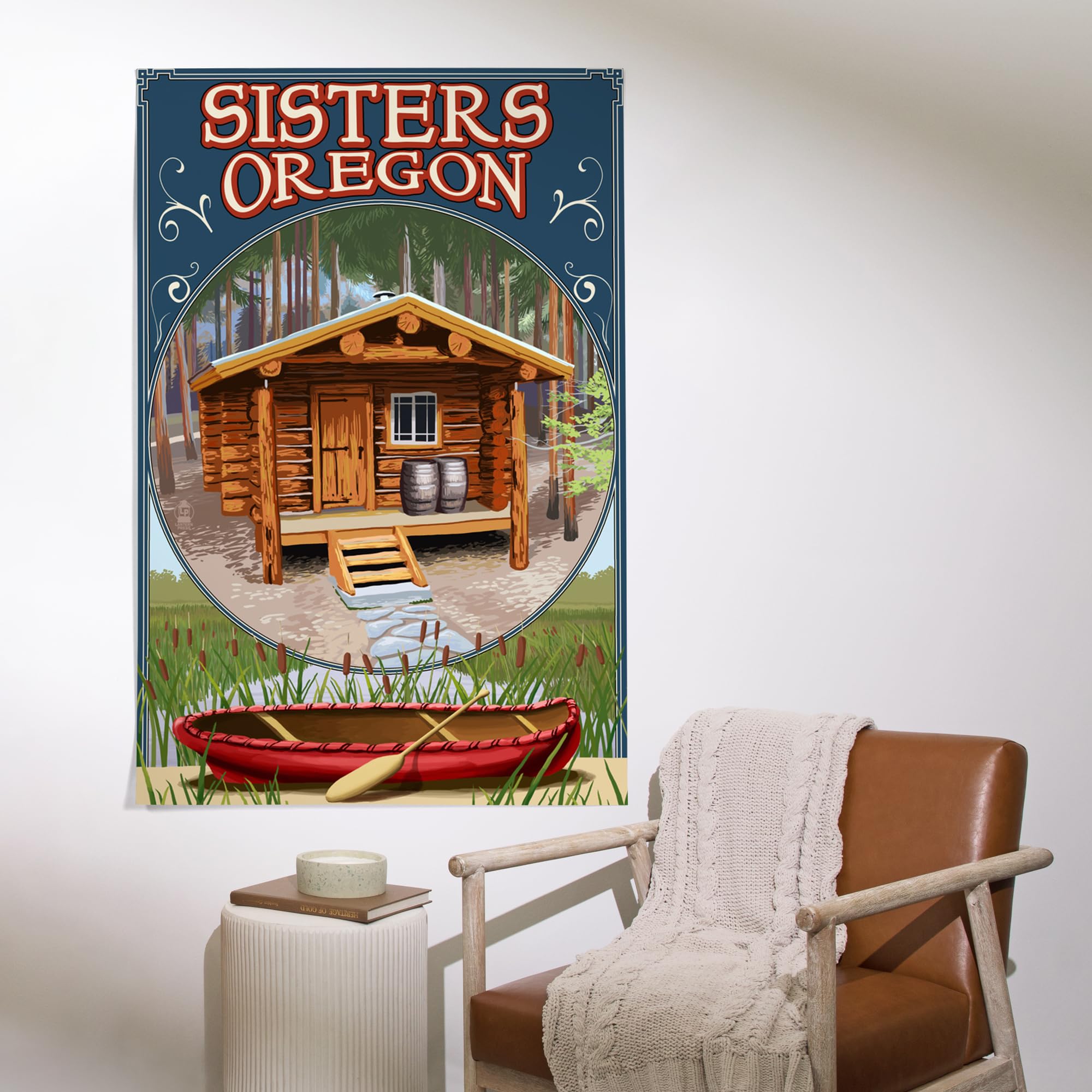 Lantern Press 36x54 Inch Giclee Art Print - Sisters Oregon Cabin Scene Wall Decor for Living Room, Bedroom & Office | Nature Landscape Painting for Rustic Home Decor