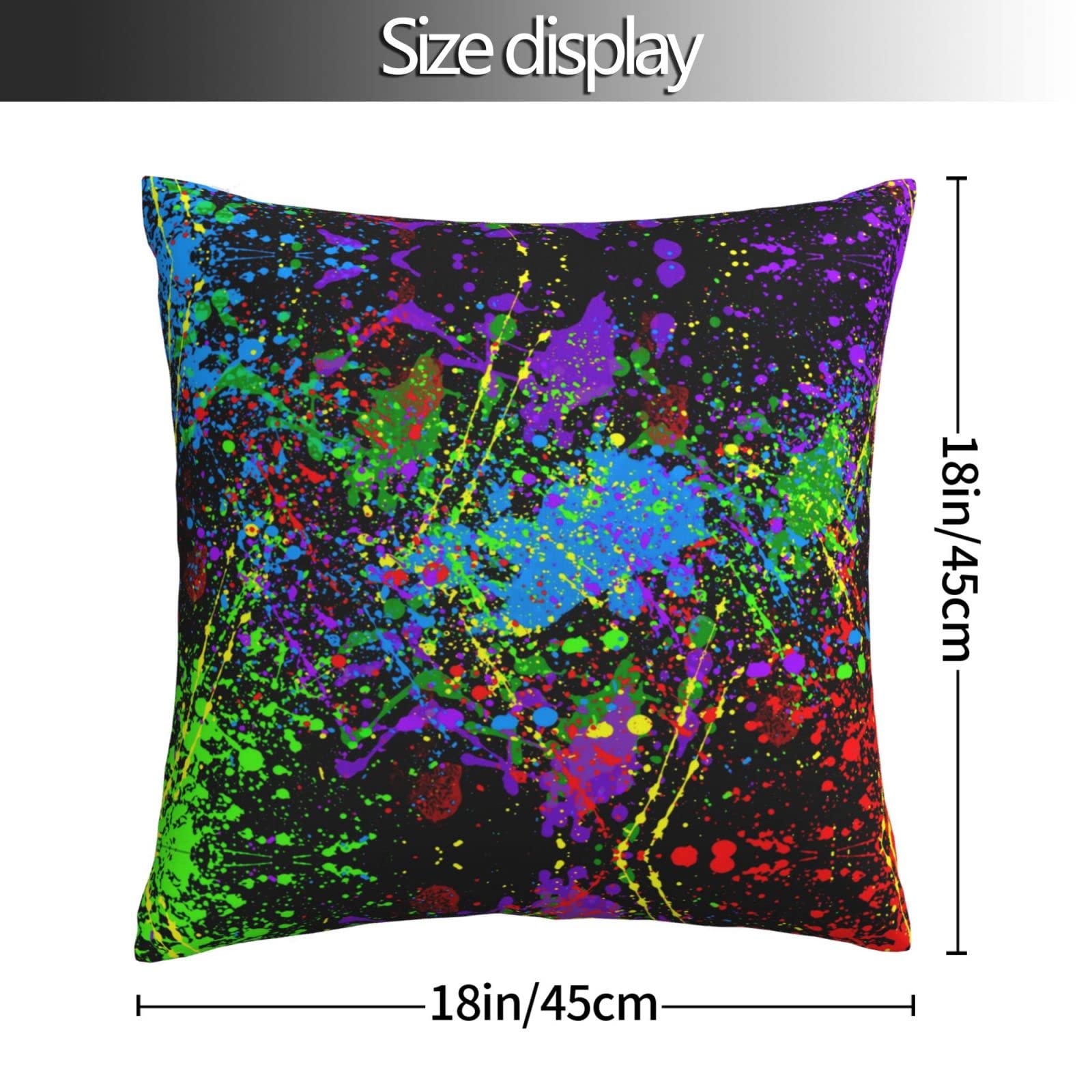 Glow in The Dark Splatter Neon Throw Pillow Covers - 18x18 Inch Square Decorative Pillowcases for Couch, Sofa & Bed - Double-Sided Pattern Home Decor - Perfect for Living Room, Bedroom & Dorm Room Aesthetic