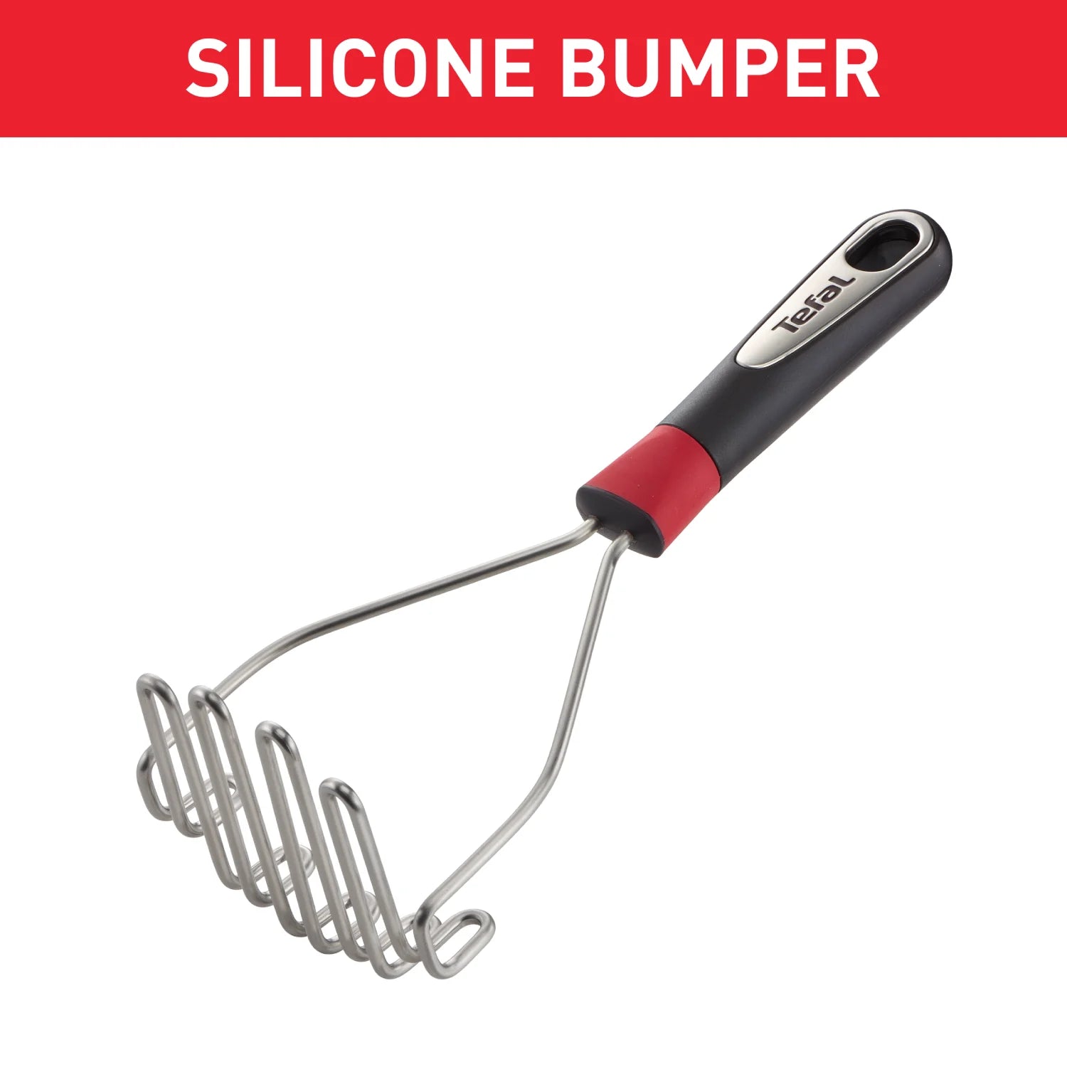 Tefal Ingenio Stainless Steel Potato Masher - Heavy Duty Kitchen Tool for Smooth Mashed Potatoes, Vegetables & Baby Food - Model K1181214 - Perfect for Home Cooking, Restaurants & Meal Prep