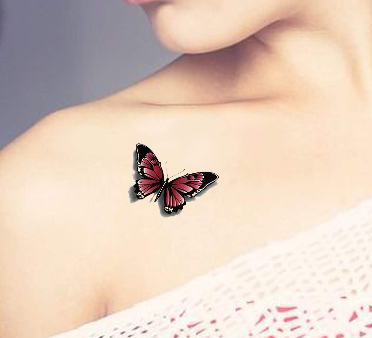 Waterproof Temporary Tattoo Stickers for Men & Women - Realistic 3D Flowers, Butterflies, Stars, Angels, Wolves & Armband Designs (19x12cm) - Perfect for Parties, Halloween, Cosplay & Body Art | TBS-8028