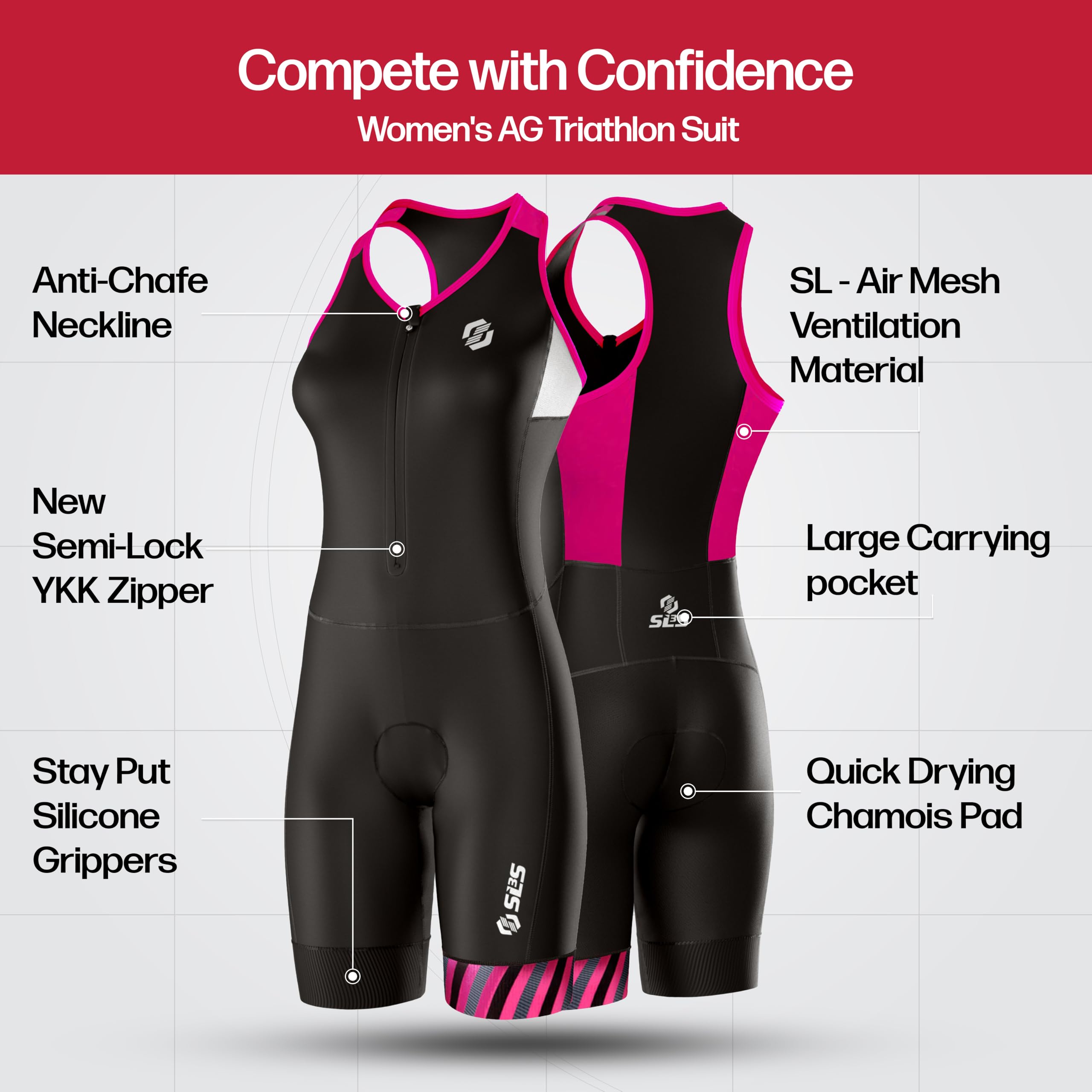 Women's Triathlon Suit - One Piece Tri Suit with Comfortable & Durable FRT Fabric - No Shelf Bra - Perfect for Swimming, Cycling & Running Races