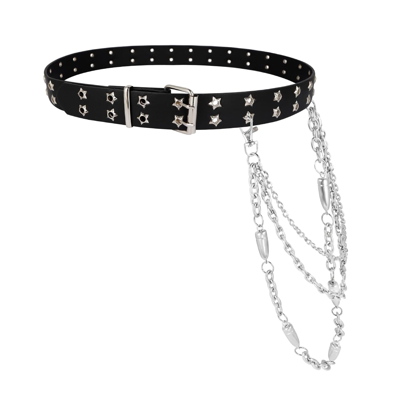 Eigso Punk Belts with O-Rings & Chains - Gothic Rock Steampunk Style Adjustable Garter Straps for Women & Men (PU Leather) - Perfect for Cosplay, Halloween, Rock Concerts & Alternative Fashion