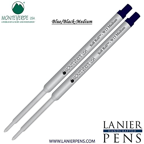 Monteverde Soft Roll Ballpoint W13 Ink Refills 2-Pack - Compatible with Waterman Style Pens - Blue Black Medium Tip 0.7mm - Smooth Writing for Office, School & Everyday Use