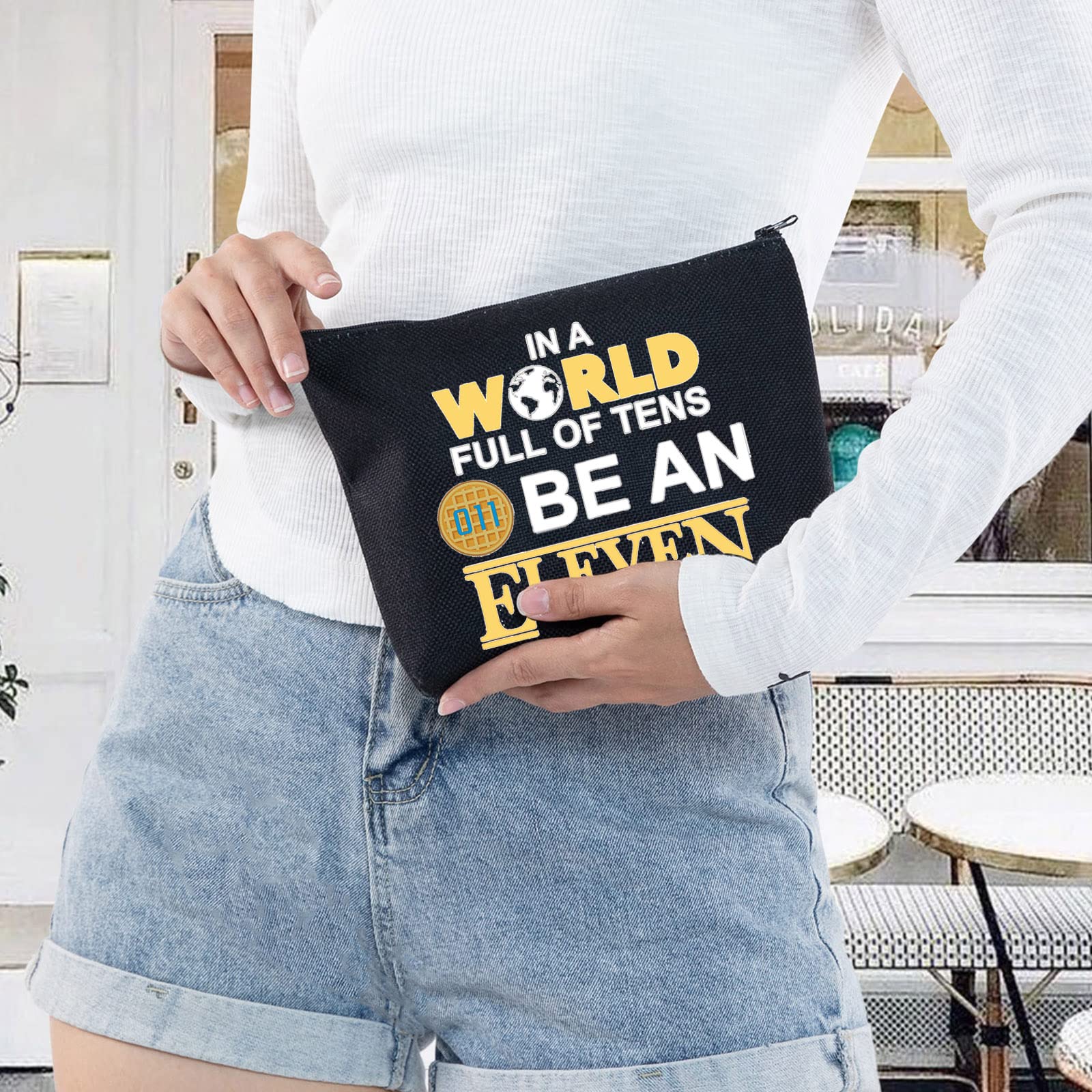 LEVLO Eggo Waffles Themed Cosmetic Bag - Cute Waffle Makeup Pouch for Eggo Fans - Perfect Gift for Breakfast Lovers - Use for Travel, School or Everyday Makeup Storage