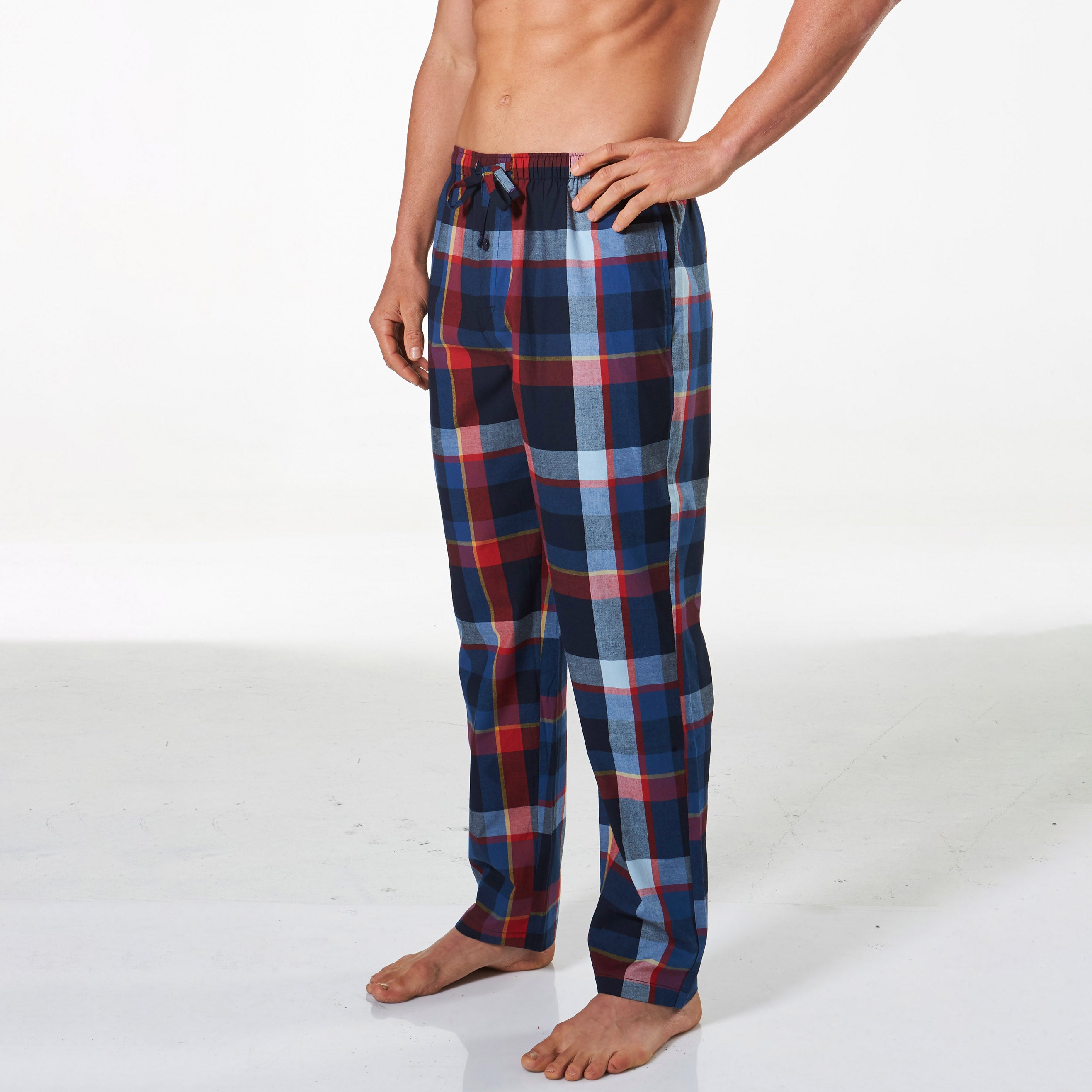 British Check Cotton Pajama Pants for Men - Navy Blue Plaid Sleepwear | Comfortable Lounge Pants for Relaxing at Home & Travel