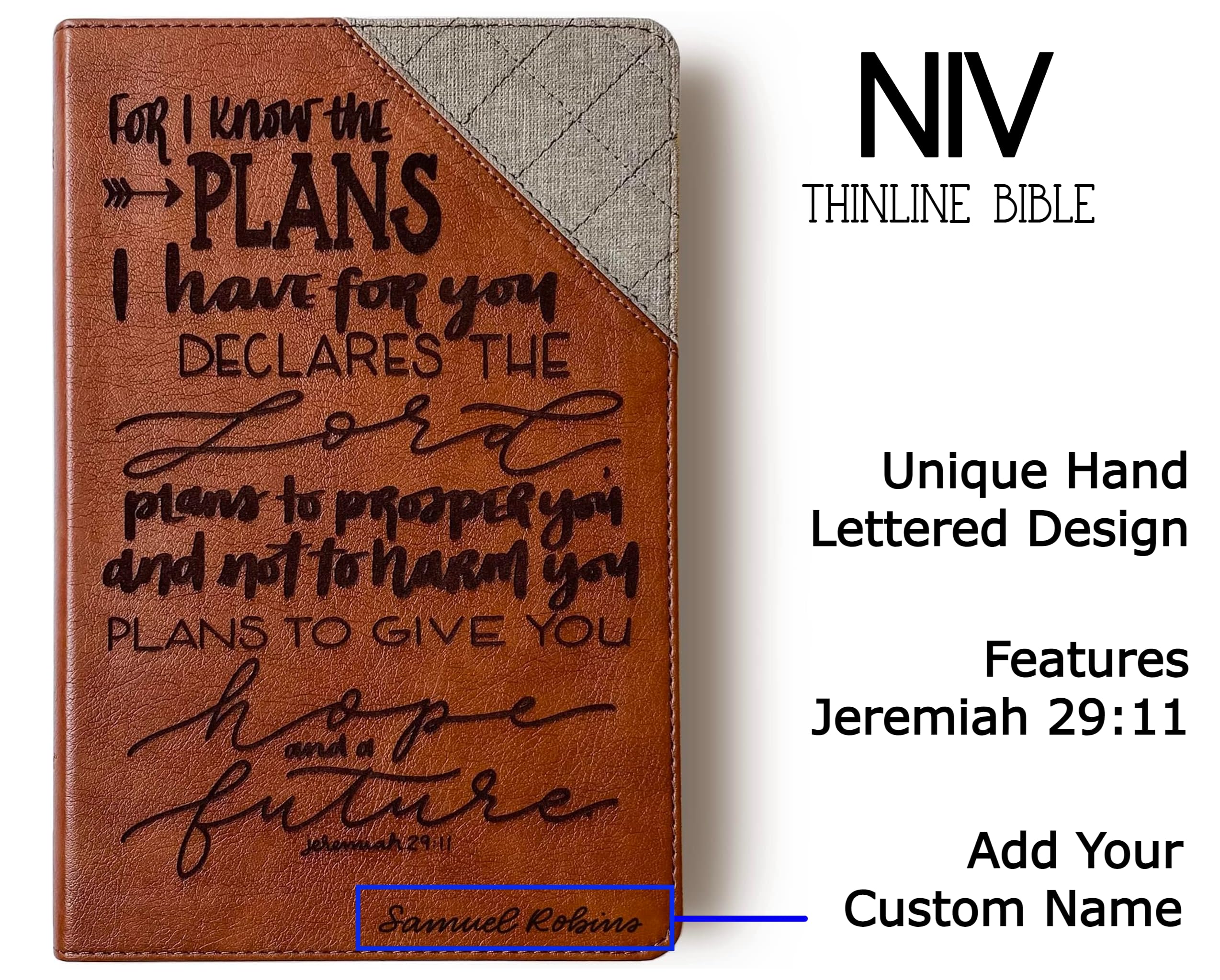 Hand Lettered & Laser Engraved Two-Tone NIV Bible - Personalized Christian Gift with Custom Name Engraving | Perfect for Baptisms, Weddings & Spiritual Milestones