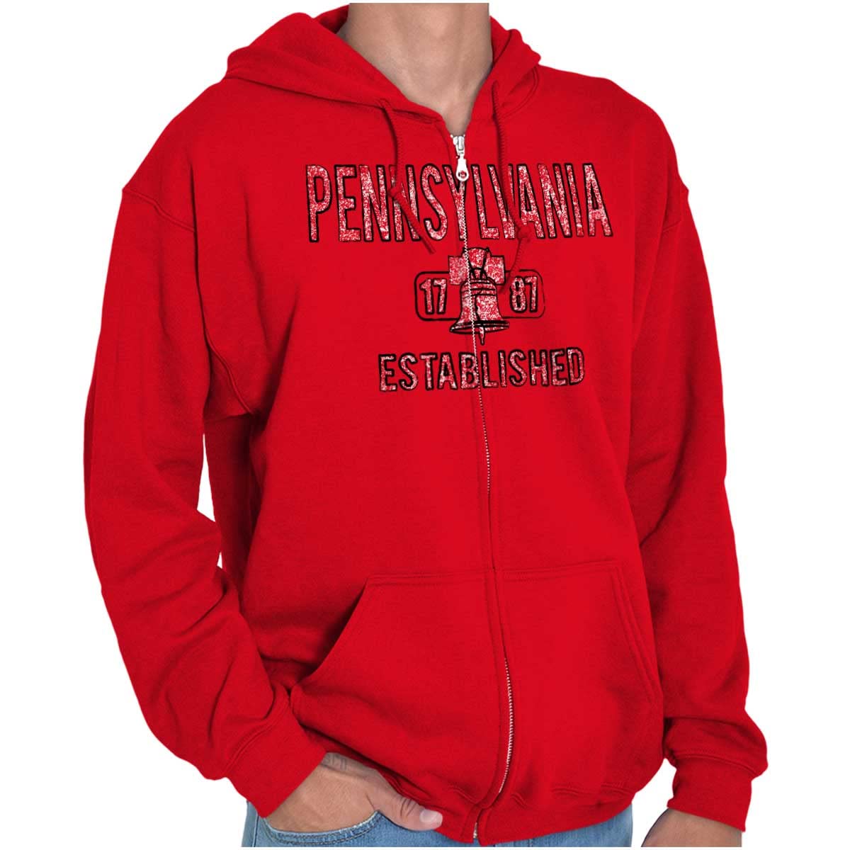 Liberty Bell Zip Up Hoodie for Men & Women - Pennsylvania Stenciled Design - Unisex Pullover Sweatshirt | Perfect for Casual Wear, Outdoor Activities & American Patriotic Events