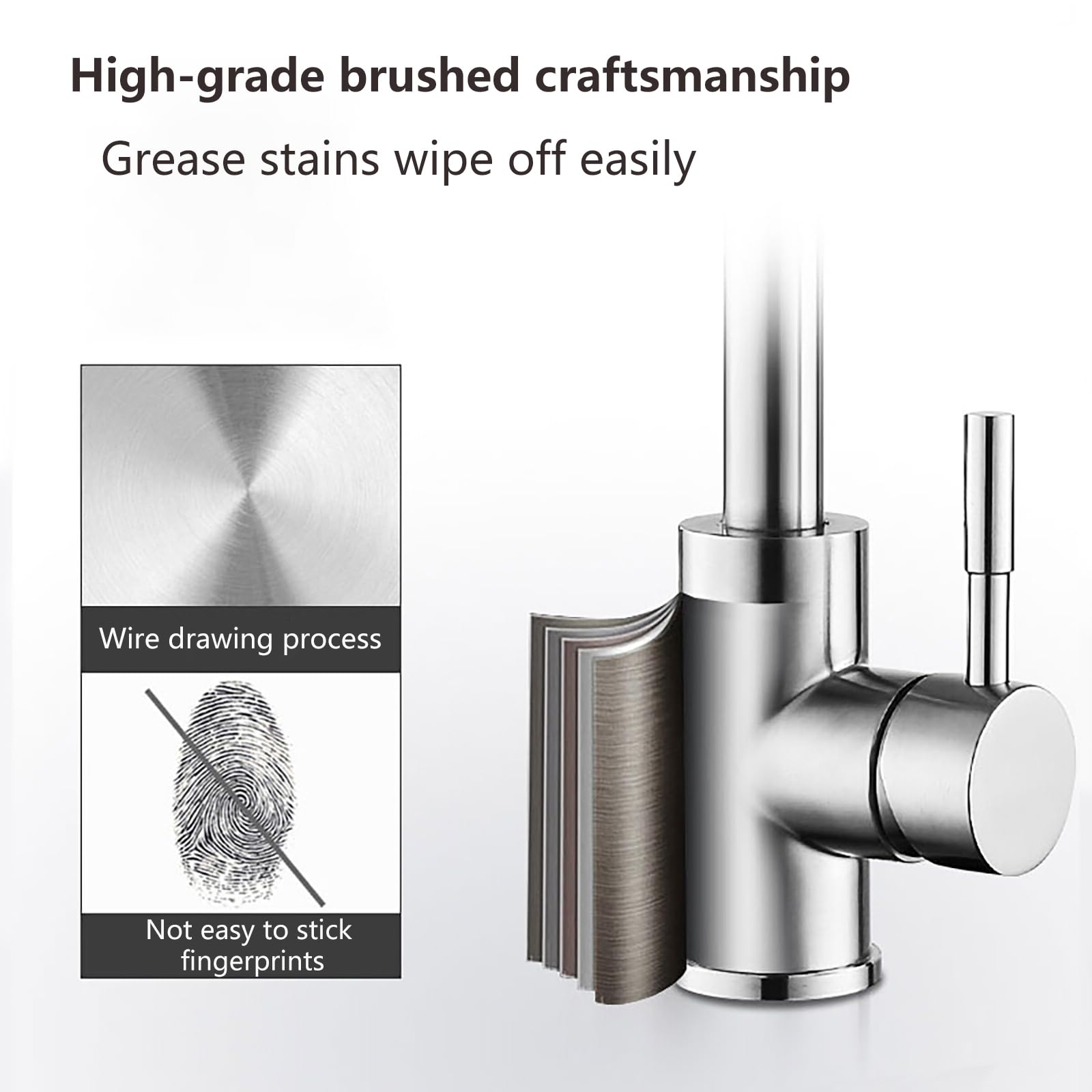 Brushed Nickel Single Handle Kitchen Sink Faucet with Hot and Cold Water Hoses, Commercial Grade Single Hole Mixer for Bar and Prep Sinks, Ideal for Home and Restaurant Kitchens