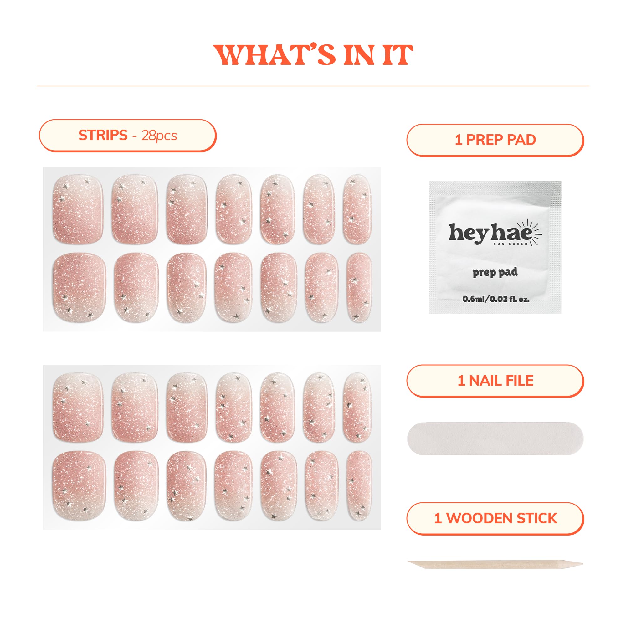 Semi-Cured Gel Nail Strips Kit - Spring Nail Art Designs, No LED Lamp Needed, Easy Application & Removal - Includes 28 Strips, Prep Pad, Nail File & Wooden Stick - Perfect for Home Manicures, Parties & Gift Giving - Hey, Rosé All Day