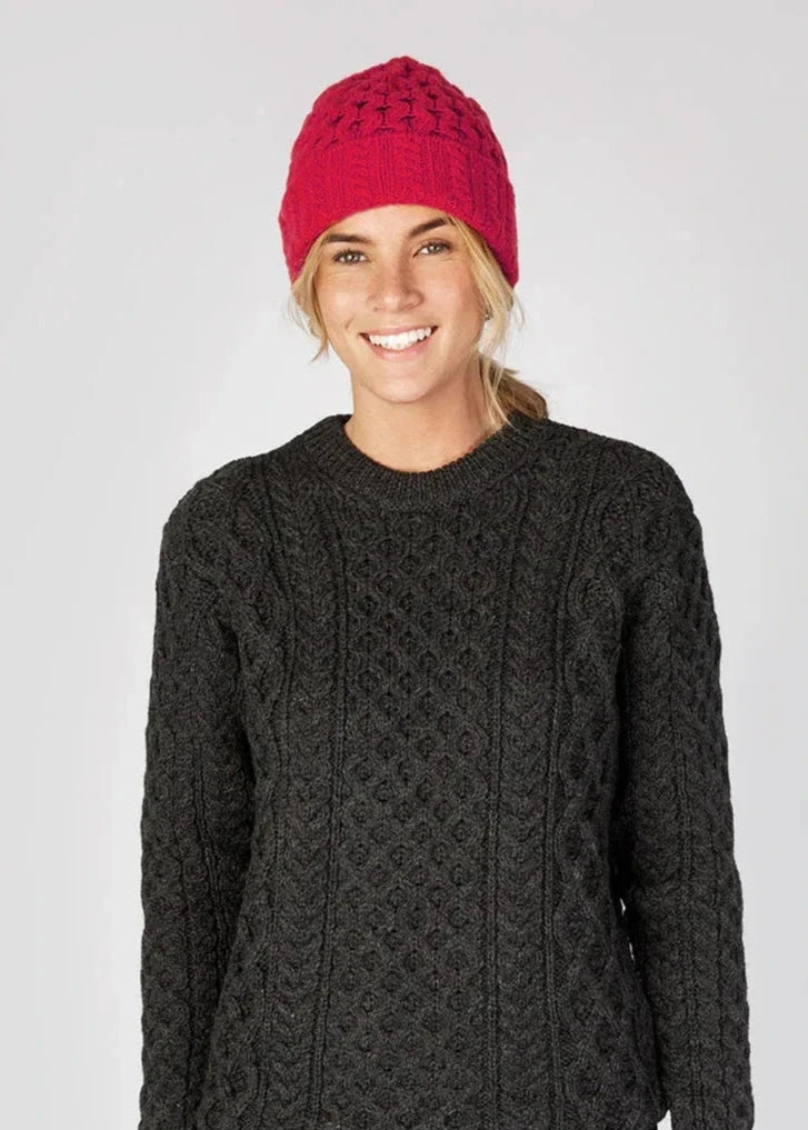 Ireland's Eye Luxe Aran Knit Hat for Women - Soft Wool Winter Beanie with Cable Stitch Design | Bramble Berry | Perfect for Cold Weather, Outdoor Activities & Fashion Accessories