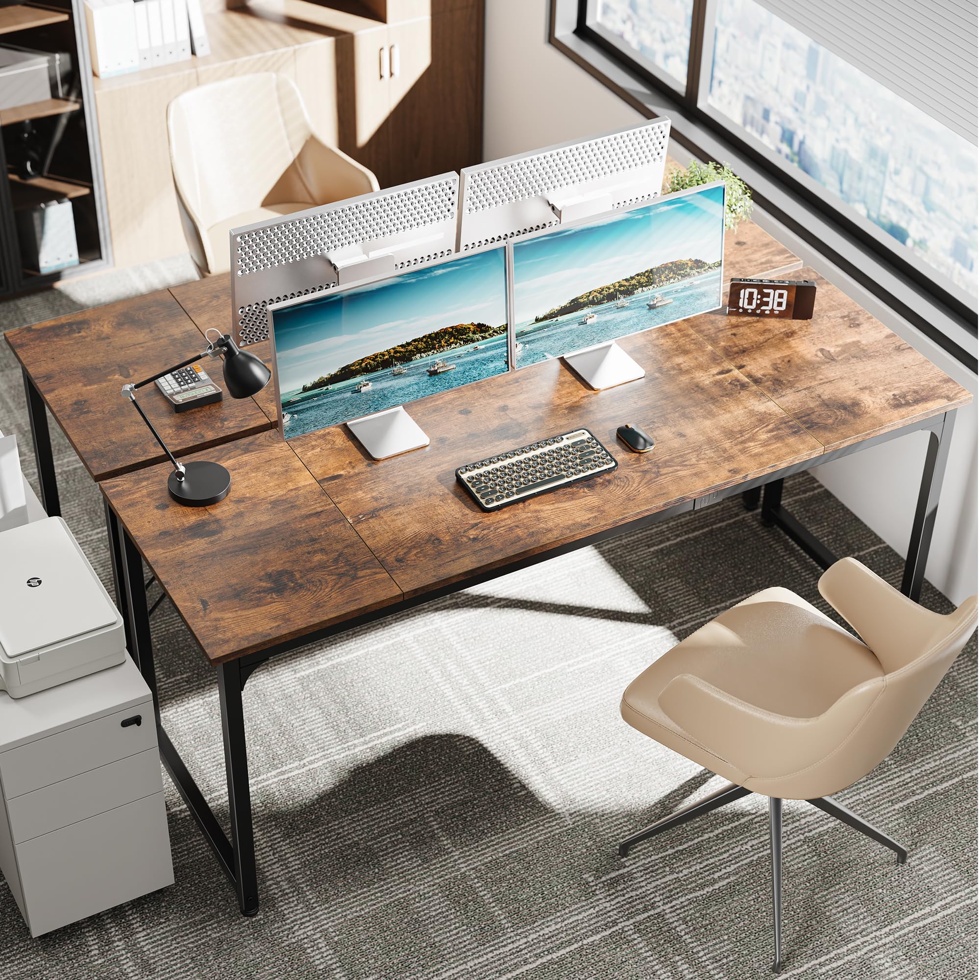 Huuger 70 Inch Computer Desk - Sturdy Metal Frame Office Desk with Storage, Large Gaming & Writing Desk for Home Office, Study, Long Simple Workstation (Rustic Brown) | Perfect for Small Spaces & PC Gaming Setup