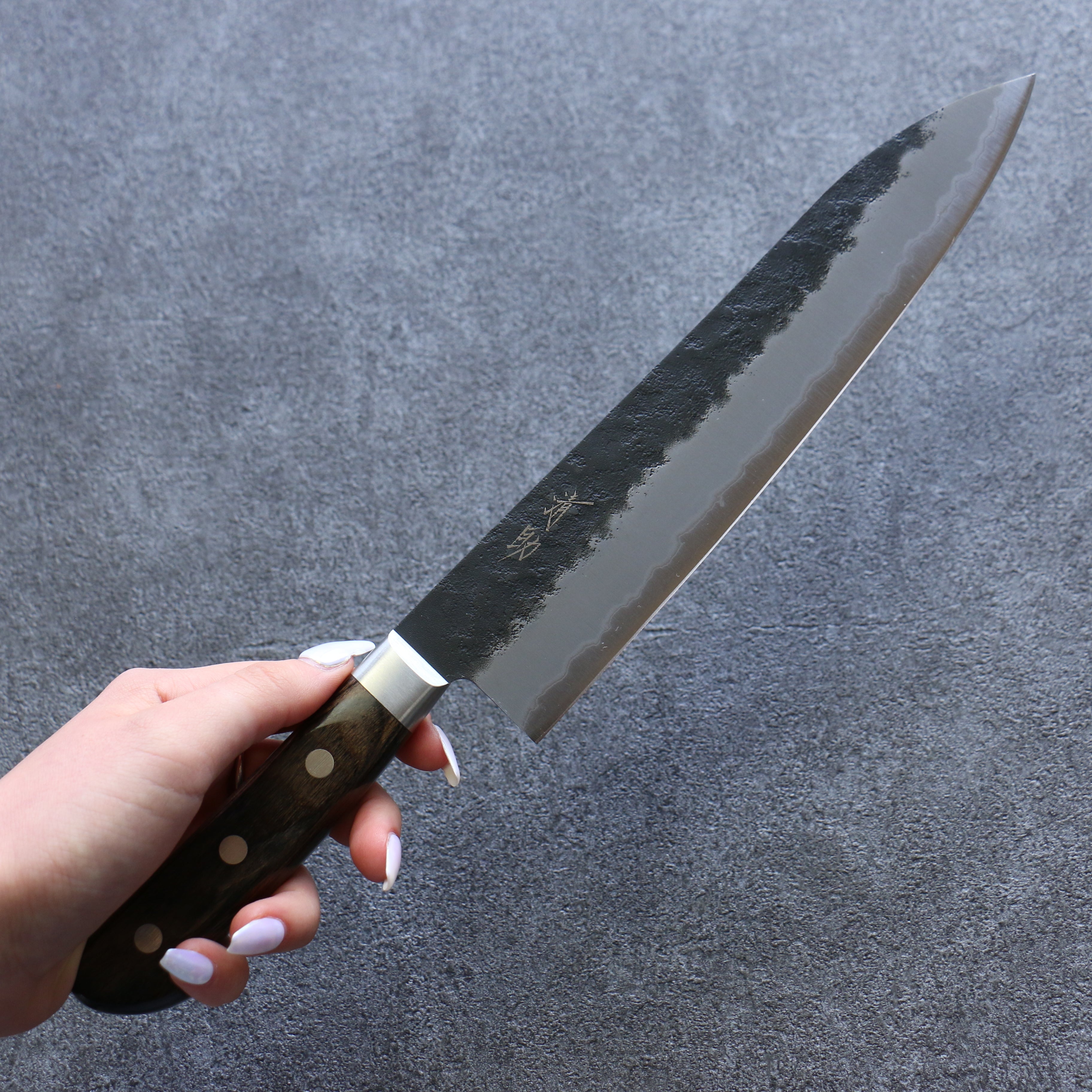 Premium Seisuke Blue Super Black Gyuto 210mm Japanese Chef Knife with Brown Pakka Wood Handle - Professional Kitchen Knife for Slicing, Dicing, and Chopping Vegetables, Meat, and Fish
