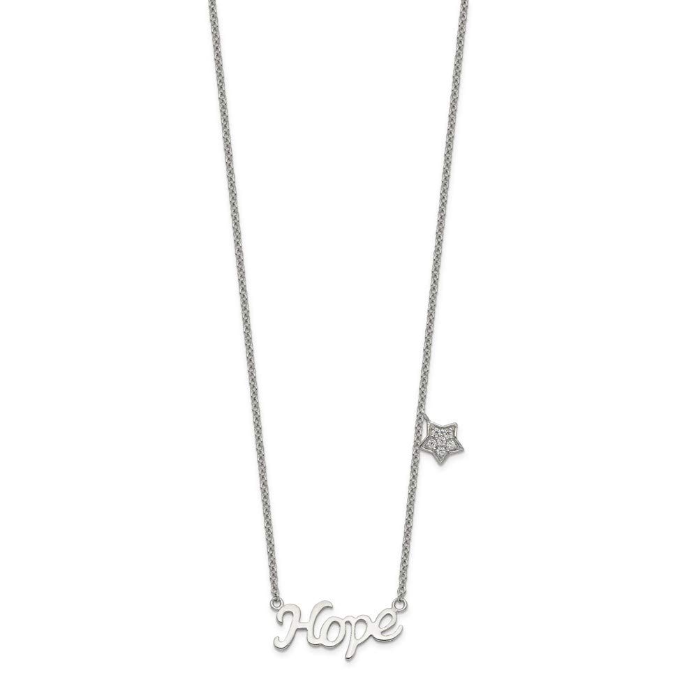 Roy Rose Jewelry Sterling Silver Polished CZ HOPE Star Pendant Necklace 18 Inch - Elegant Gift for Women, Birthday, Anniversary & Special Occasions