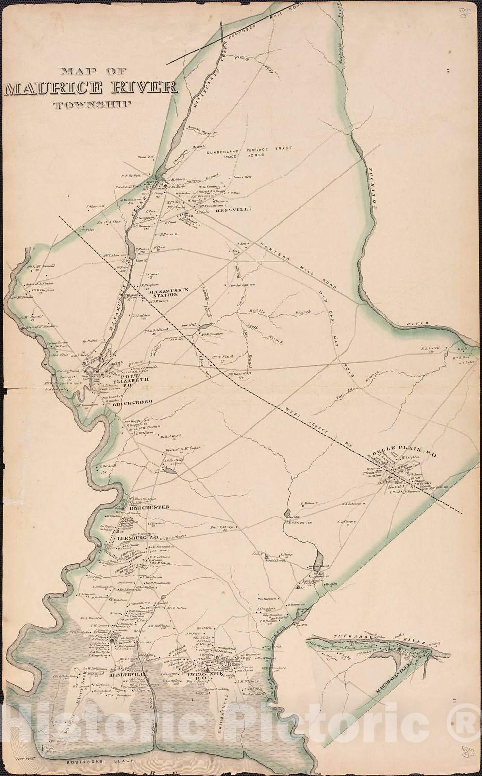 1876 Historic Wall Map - Cumberland County New Jersey Atlas with Maurice River Township - Vintage 44x71 Inch Large Historical Map for Home Decor, Office & Classroom Use
